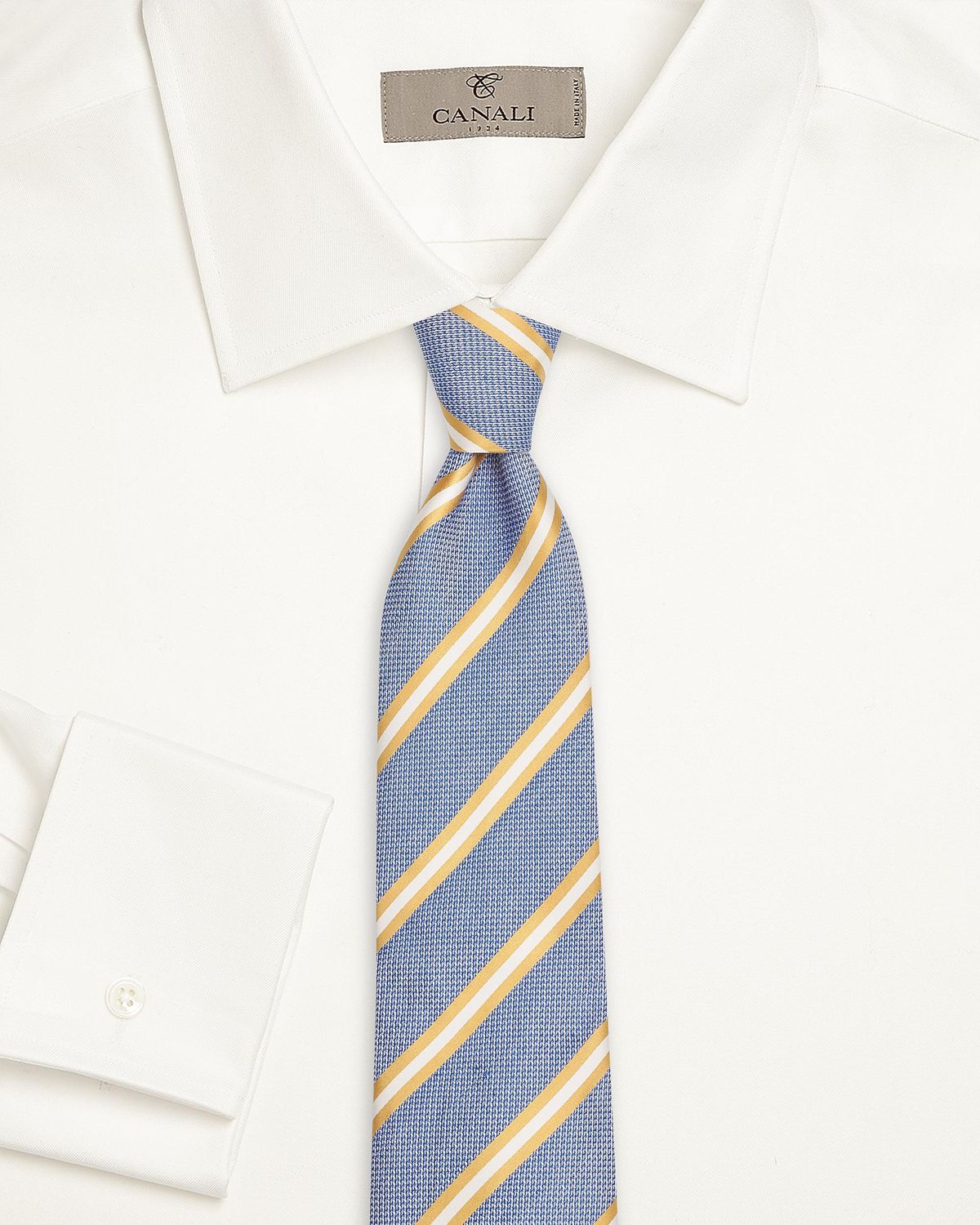 Canali Men 's Blue and Gold Striped Silk Tie | Thumbnail 5