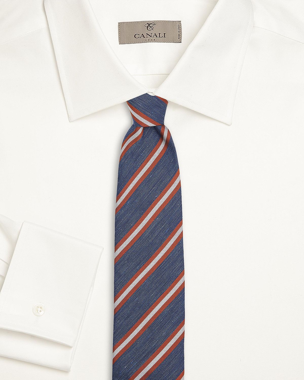 Canali Men 's Navy and Tan Striped Silk Tie | Thumbnail 5