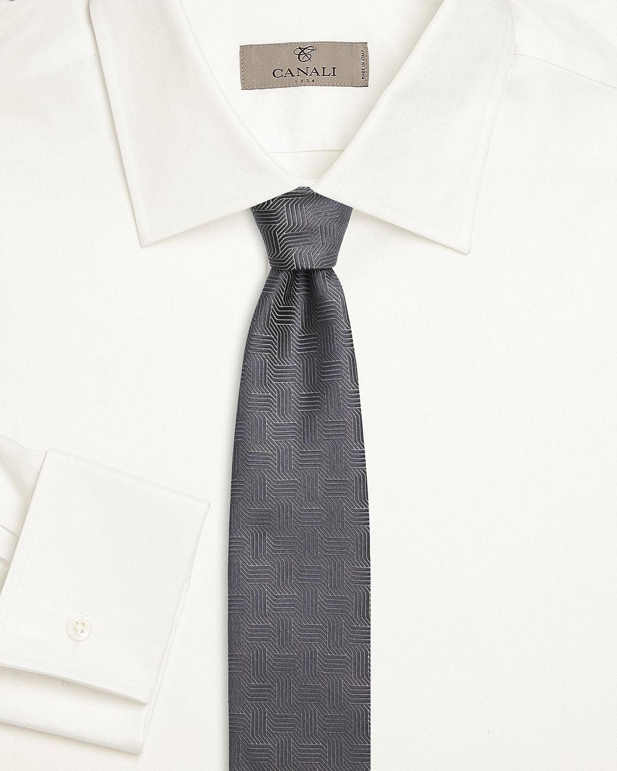 Canali Men 's Art Deco Silk Tie, Silver | Thumbnail 5 Canali Men 's Art Deco Silk Tie, Silver | Thumbnail 5