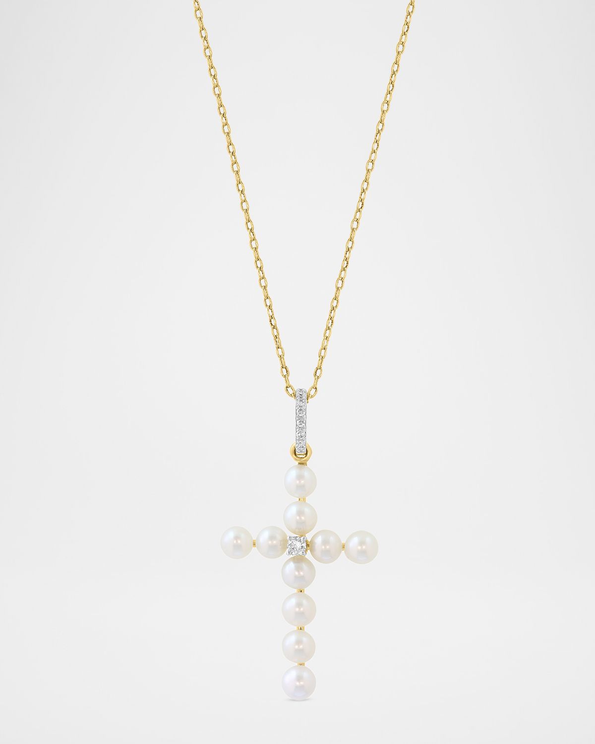 Neiman Marcus 18K Yellow Gold Diamond Pearl Cross Pendant Necklace