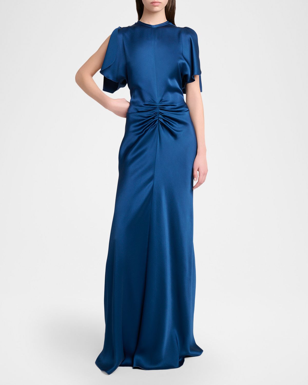 Victoria Beckham Gathered Waist Flutter-Sleeve Satin Gown | Thumbnail 5 Victoria Beckham Gathered Waist Flutter-Sleeve Satin Gown | Thumbnail 5