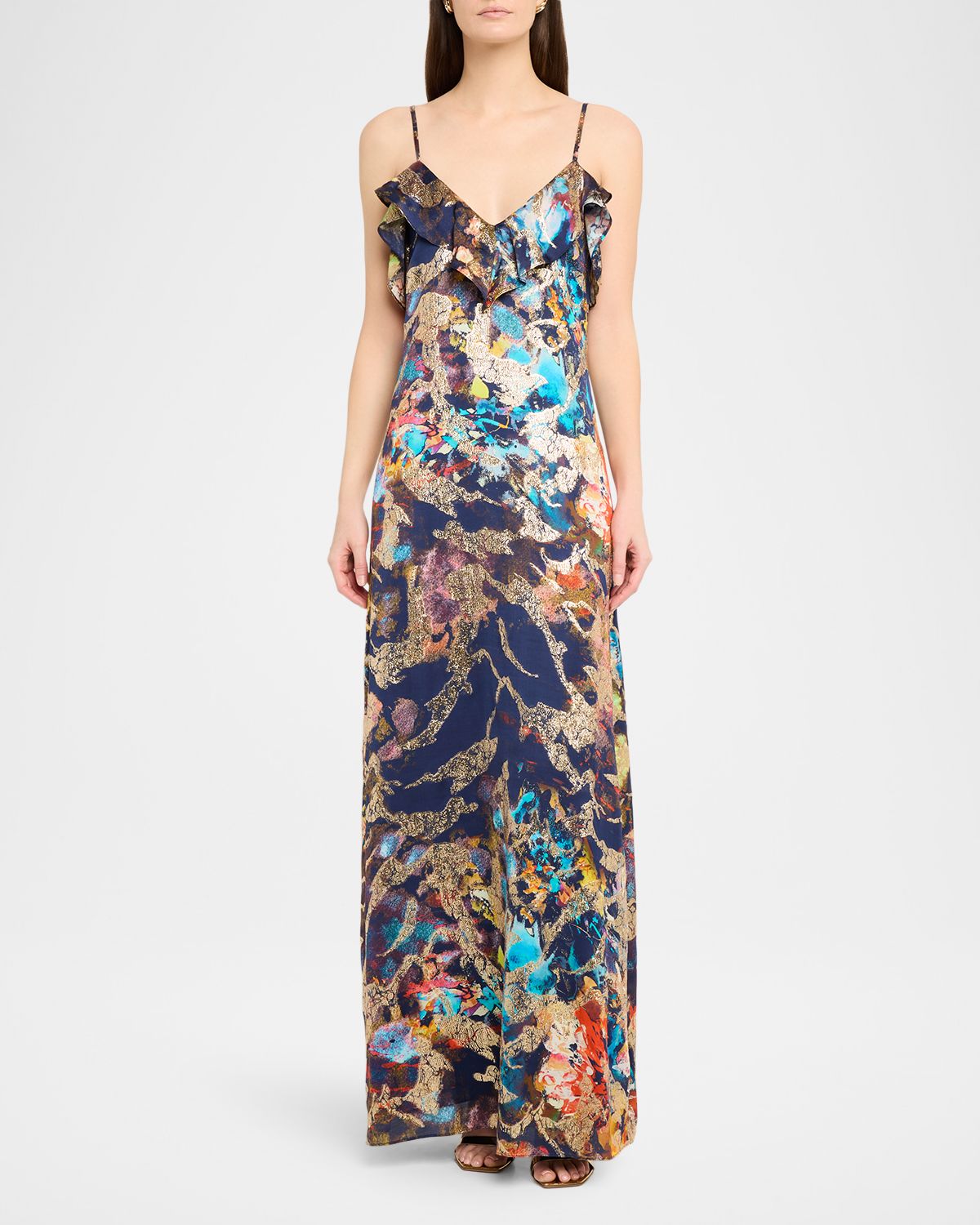 Ramy Brook Cheri Go Abstract Ruffle Maxi Dress