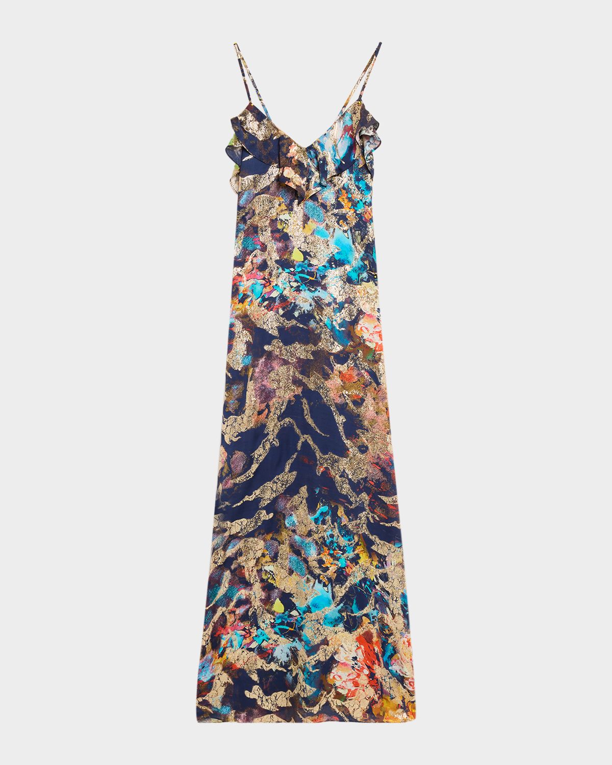 Ramy Brook Cheri Go Abstract Ruffle Maxi Dress