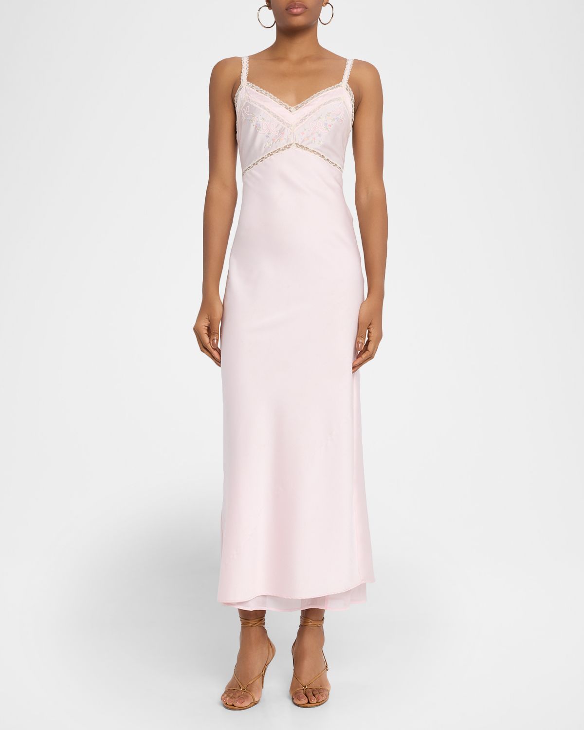 LoveShackFancy Annabeth Embroidered Satin Maxi Dress