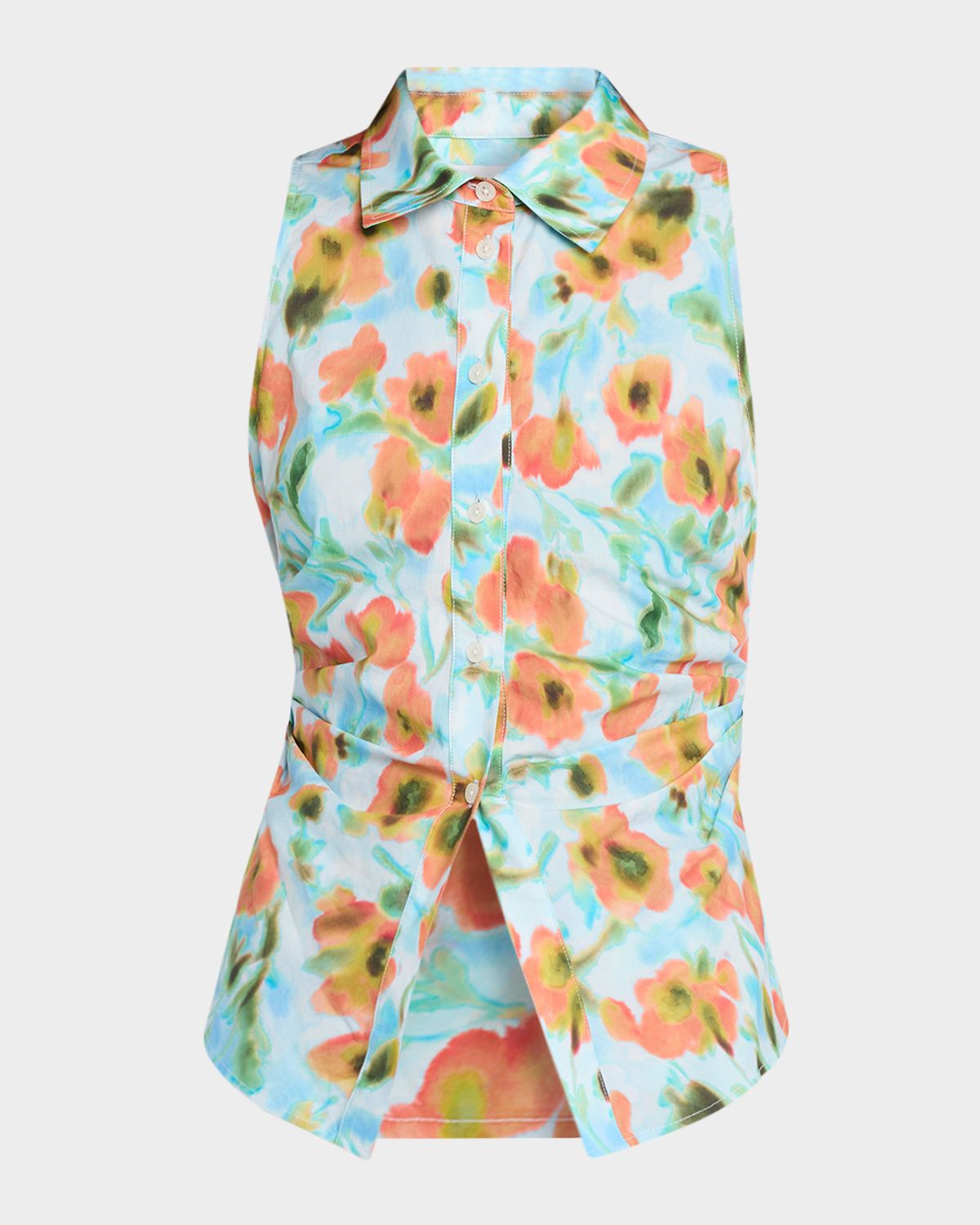 Tanya Taylor Hannah Back-Bow Sleeveless Cotton Poplin Top