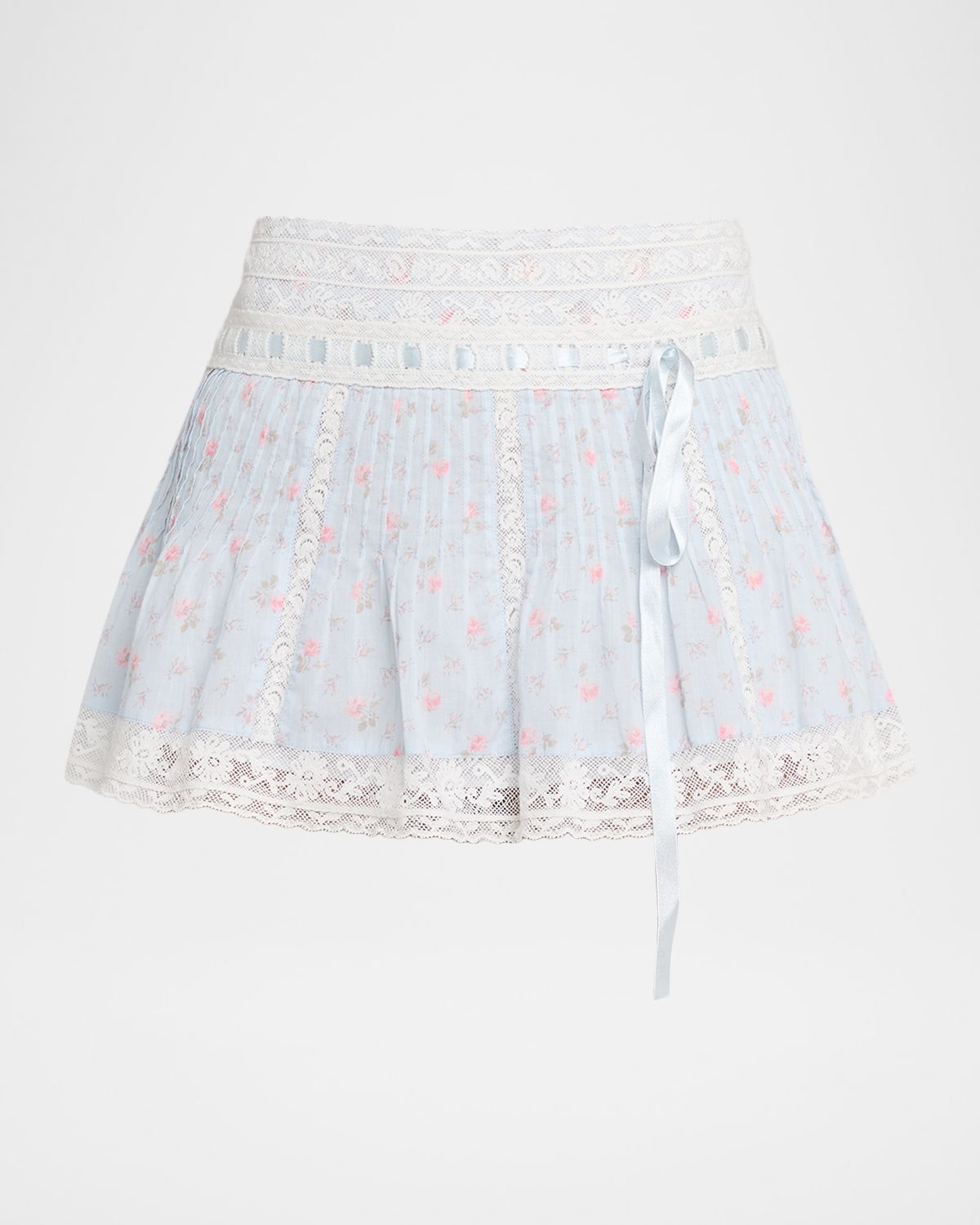 LoveShackFancy Solena Lace-Trim Floral Mini Skirt