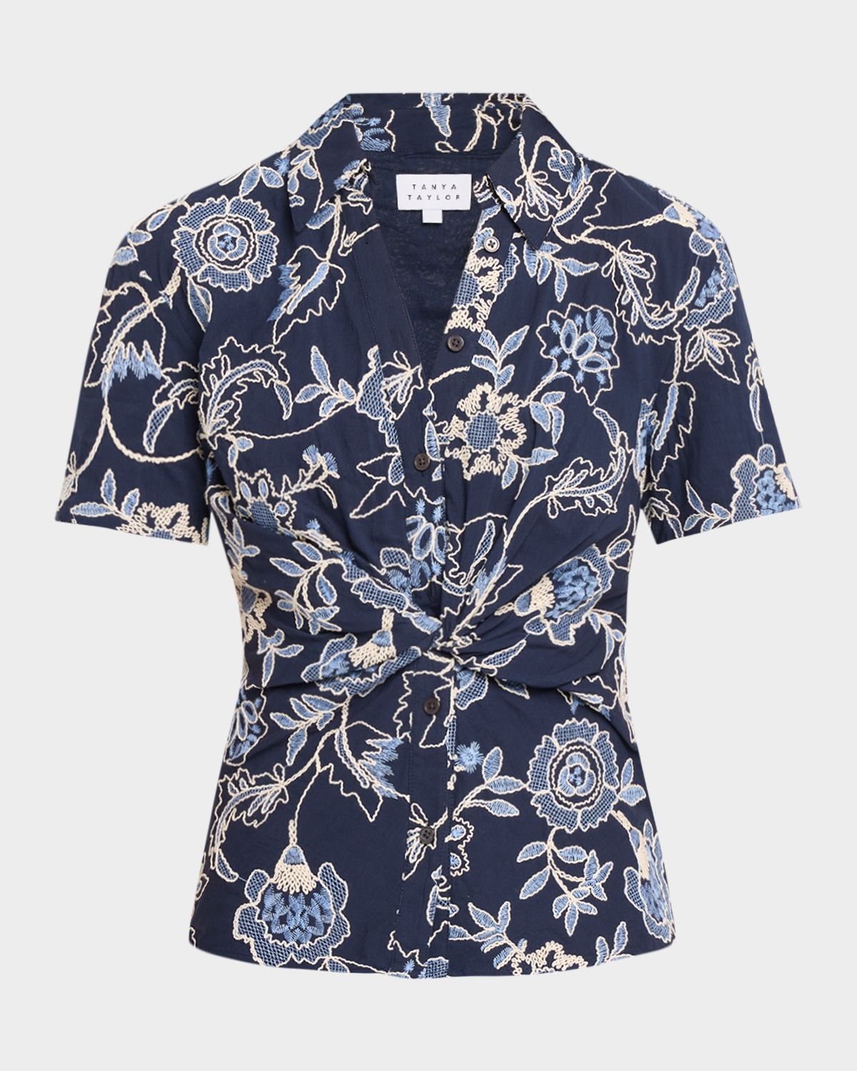 Tanya Taylor Oakley Floral Embroidered Button-Front Top