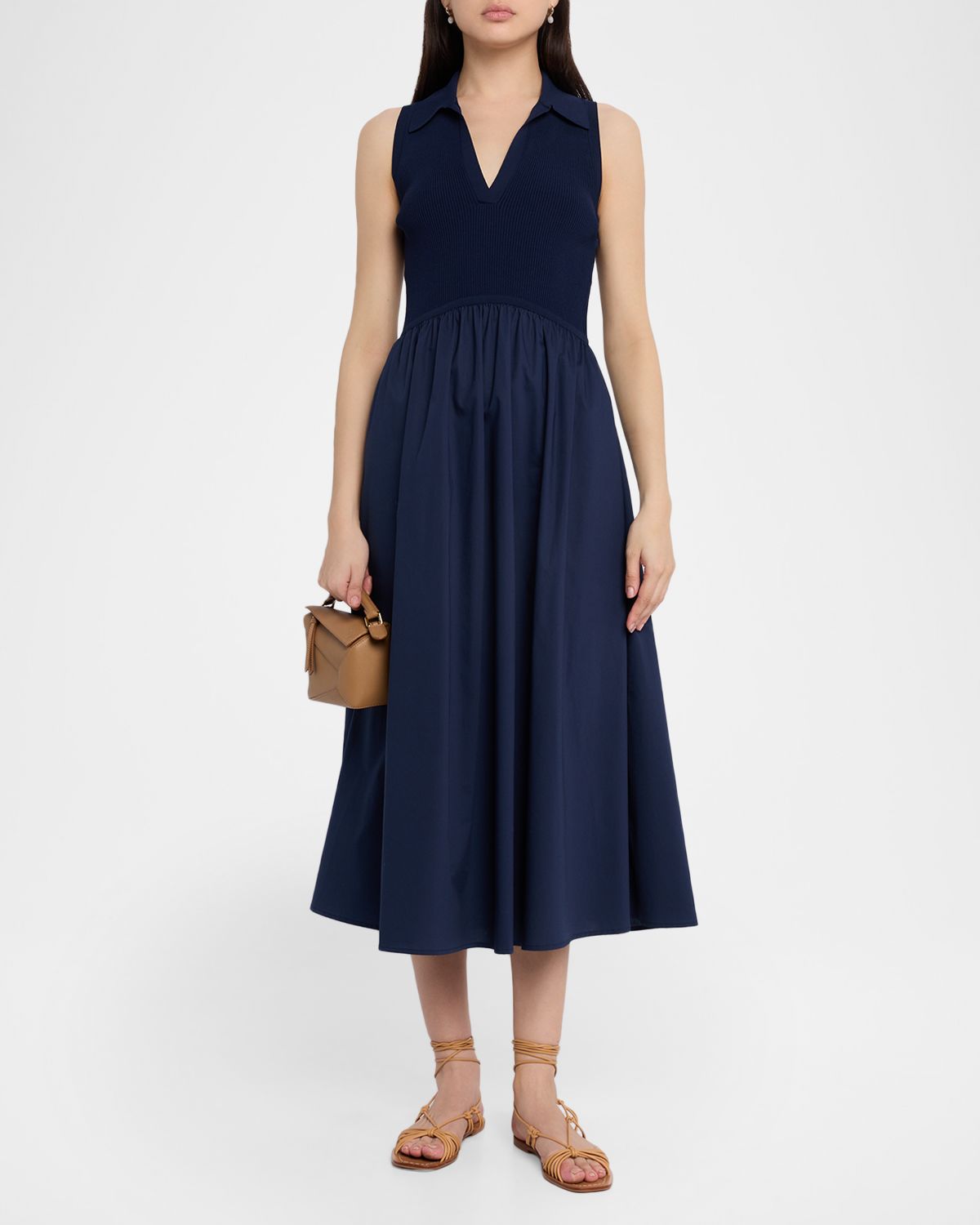 Tanya Taylor Bess Mixed-Media Midi Dress