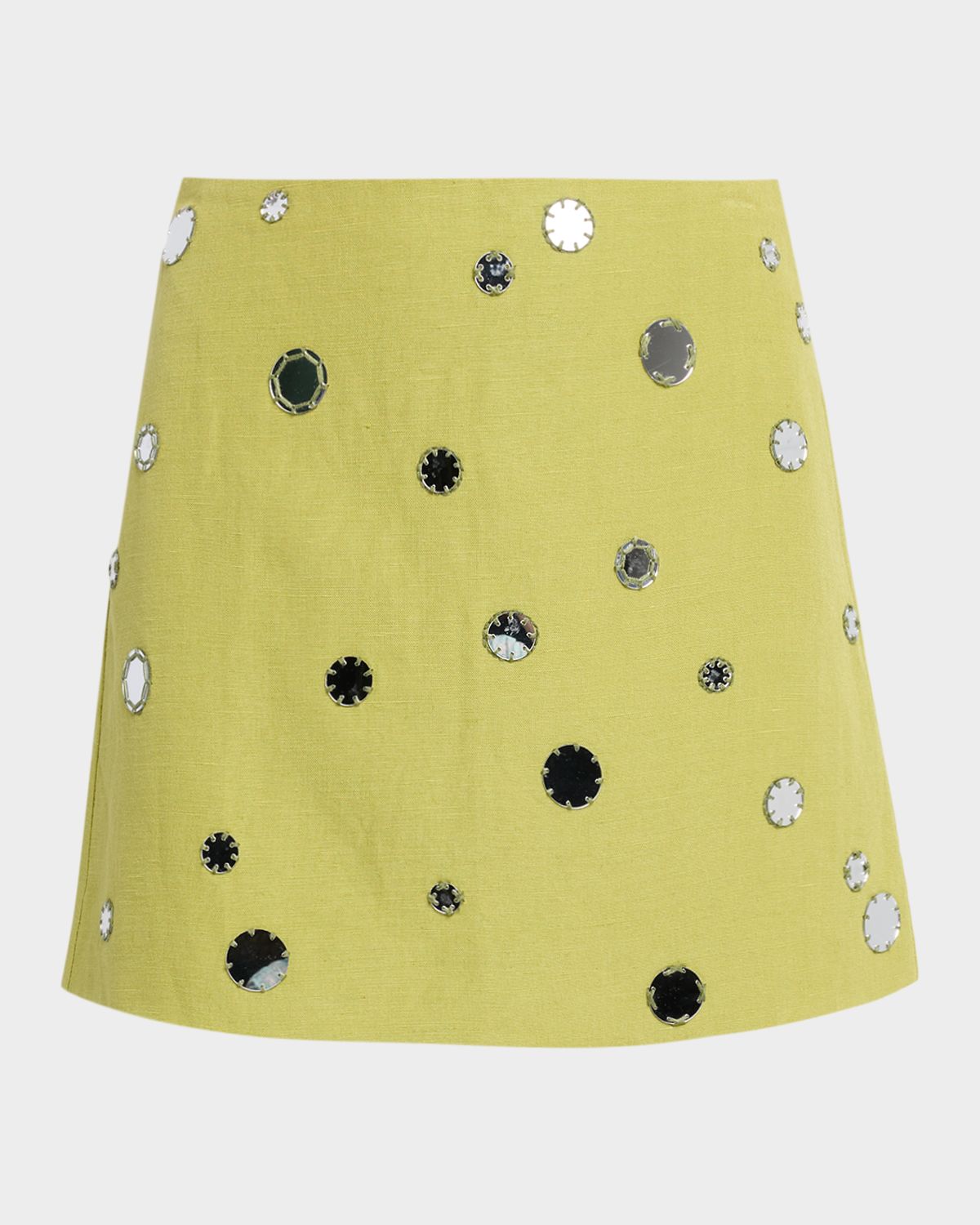 Tanya Taylor Ari Mirror-Embellished Linen-Blend Mini Skirt