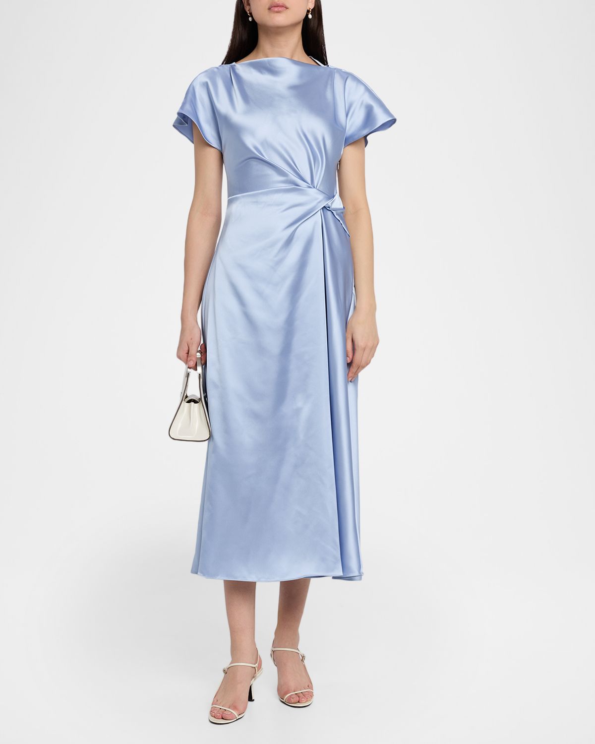 Tanya Taylor Ciara Satin Twist-Front Midi Dress