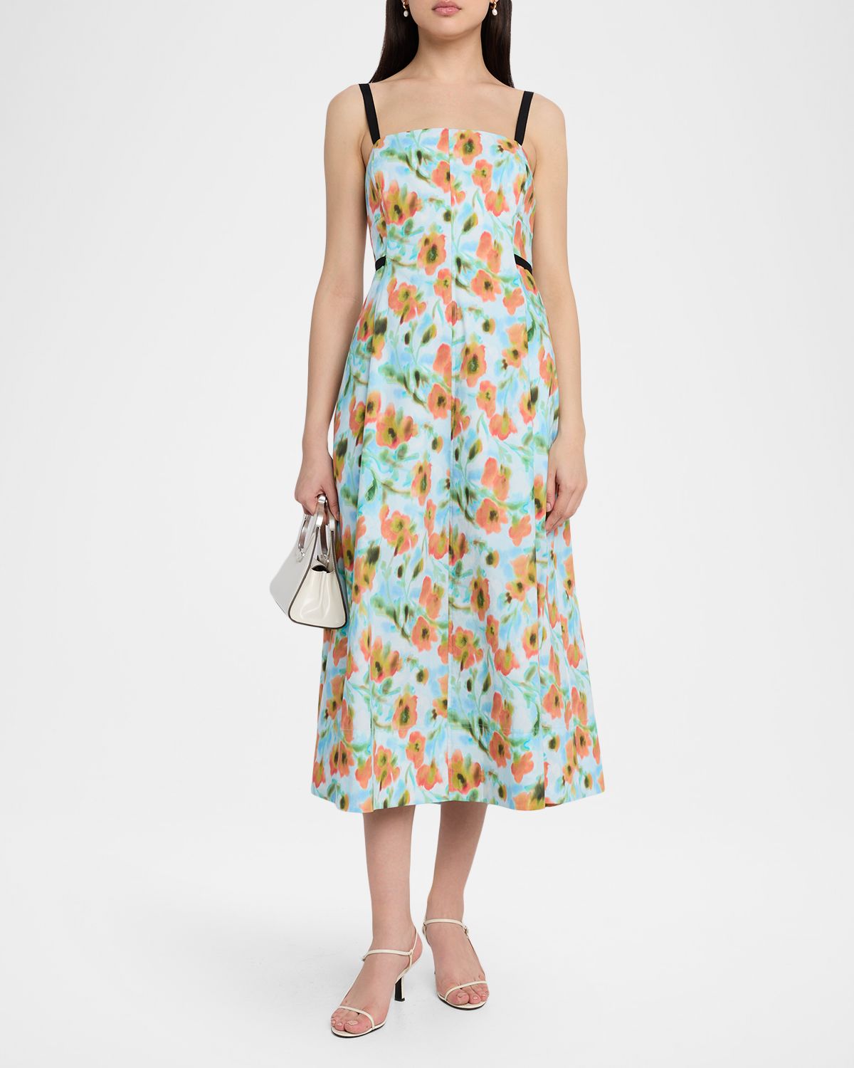 Tanya Taylor Tavia Contrast-Strap Floral Cotton Midi Dress