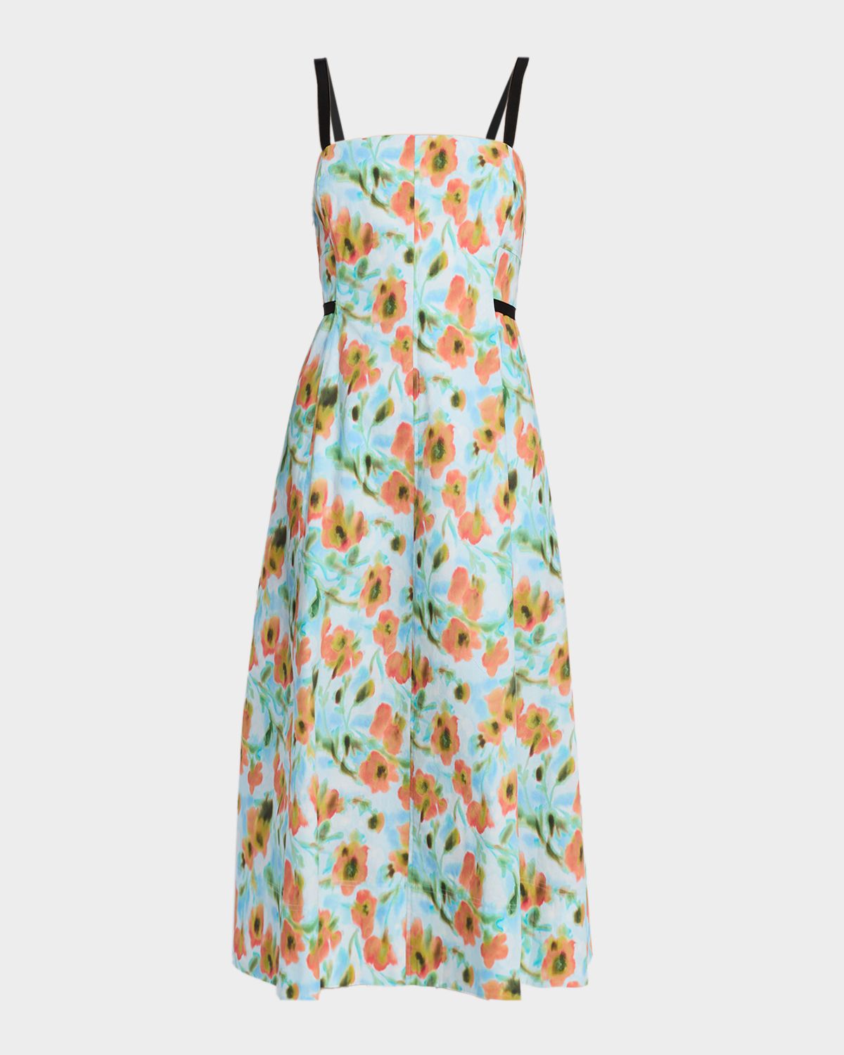 Tanya Taylor Tavia Contrast-Strap Floral Cotton Midi Dress