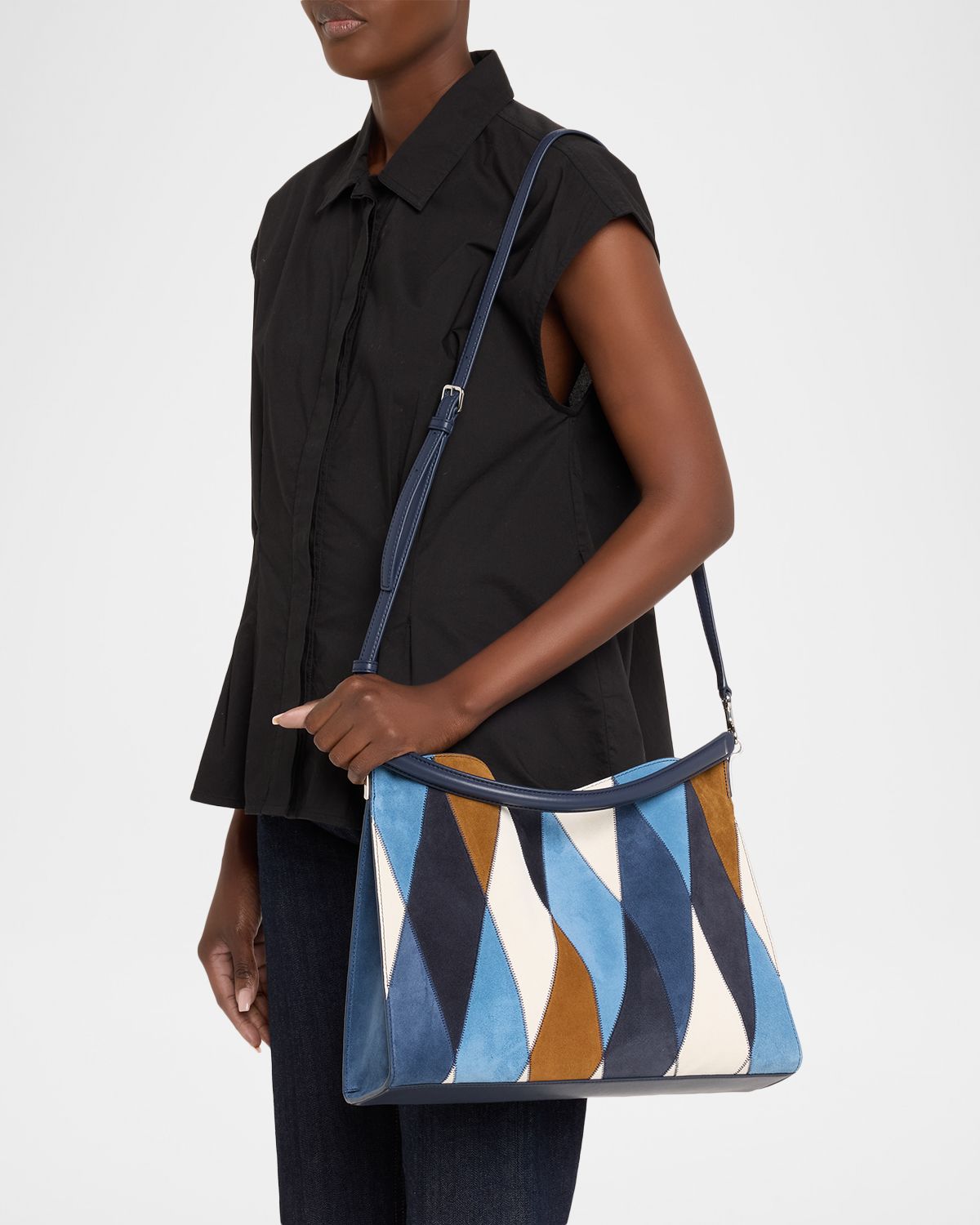 Veronica Beard Diamond Patchwork Suede Shoulder Bag