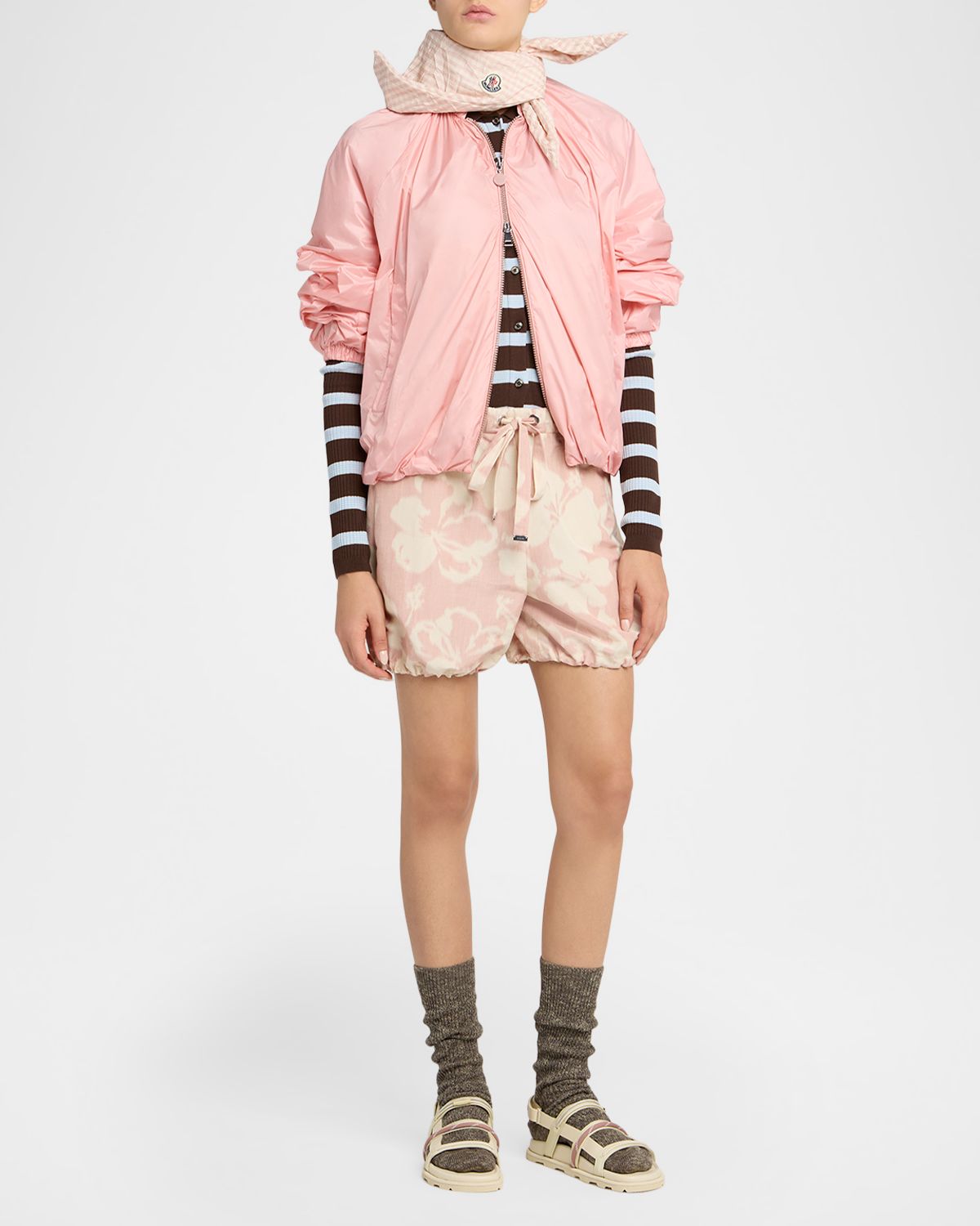 Moncler Floral-Print Drawstring Shorts