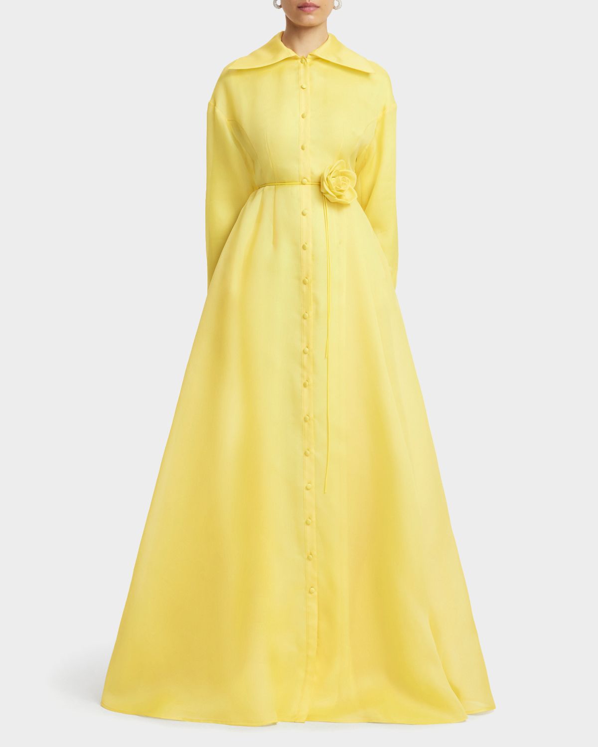 LEO LIN Josephine Tie-Waist A-Line Silk Shirt Gown