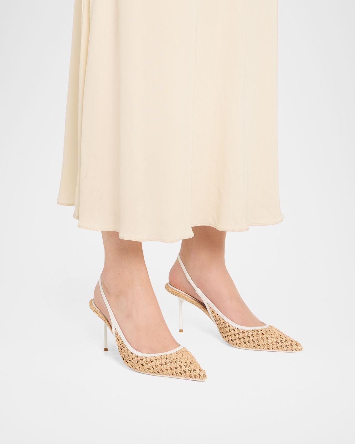 70mm Lidia Woven Raffia Slingback Pumps