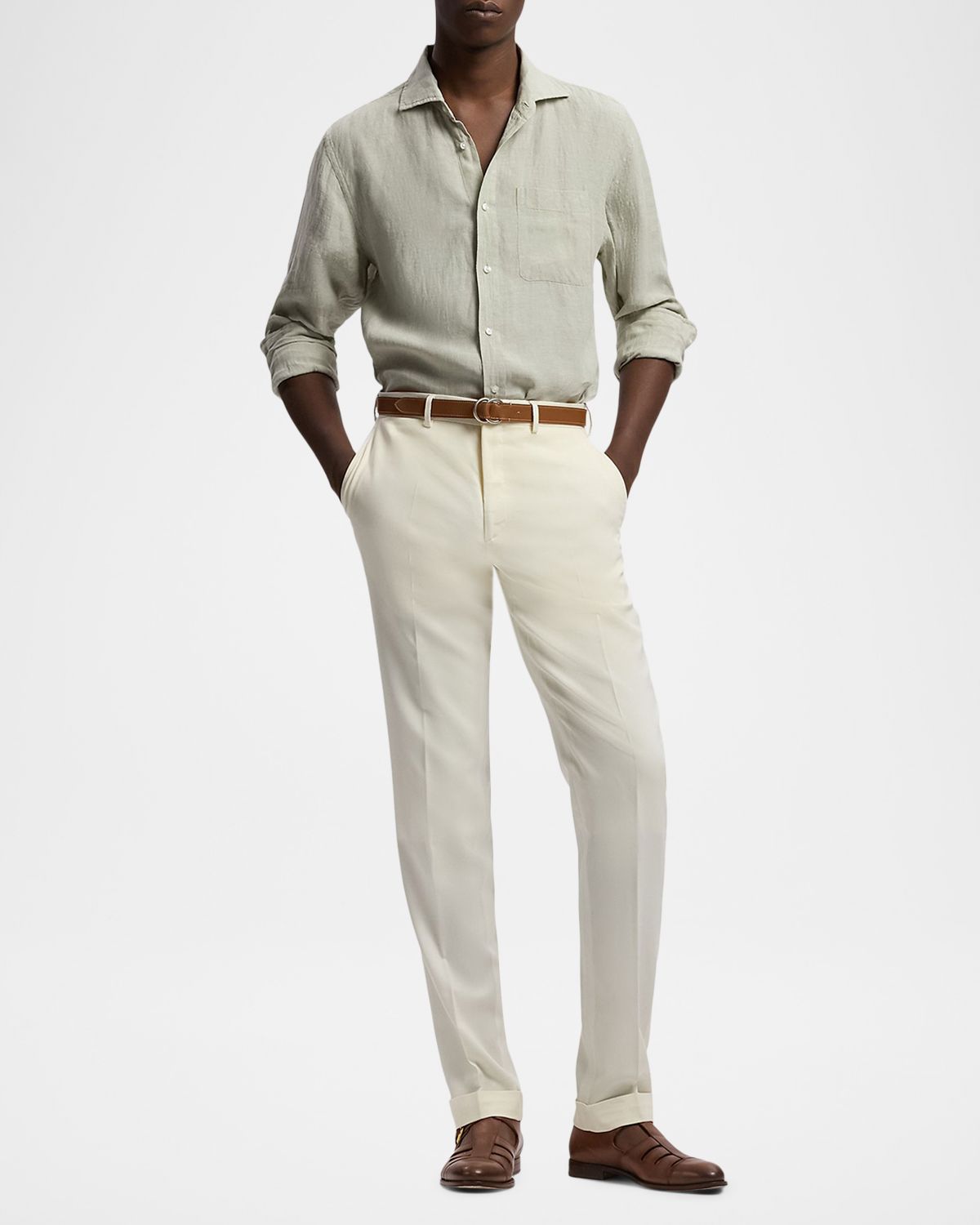 Ralph Lauren Purple Label Men 's Linen Chambray Button-Down Shirt