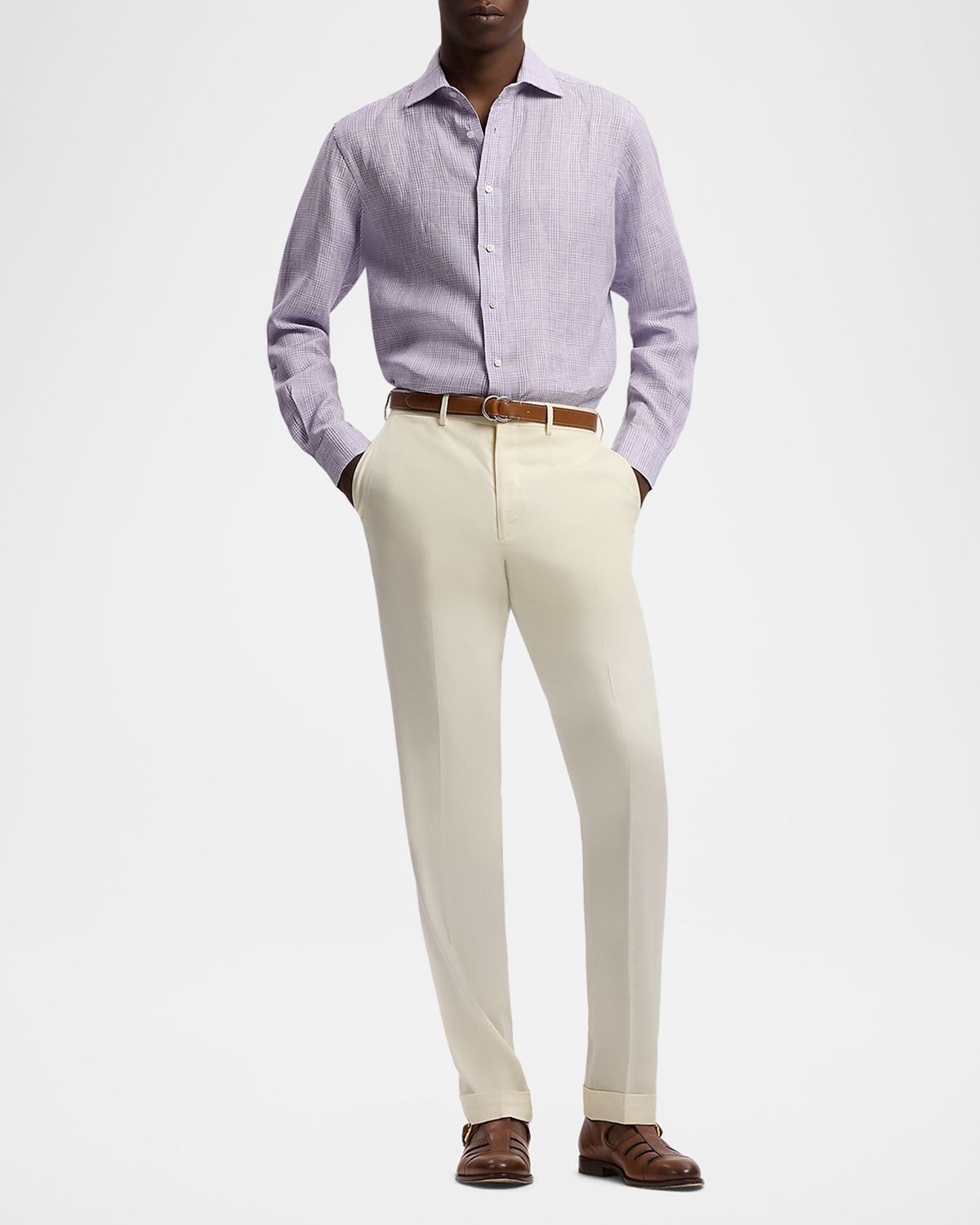 Ralph Lauren Purple Label Men 's Glen Check Linen Button-Down Shirt