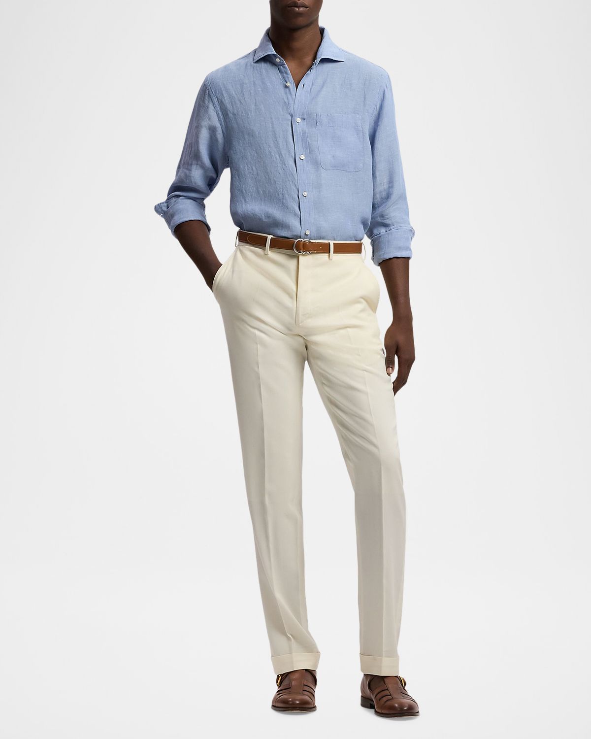 Ralph Lauren Purple Label Men 's Linen Chambray Button-Down Shirt