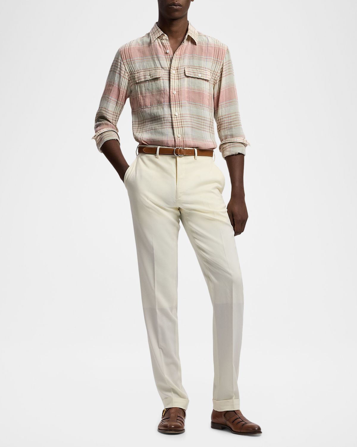 Ralph Lauren Purple Label Men 's Plaid Linen Button-Down Shirt