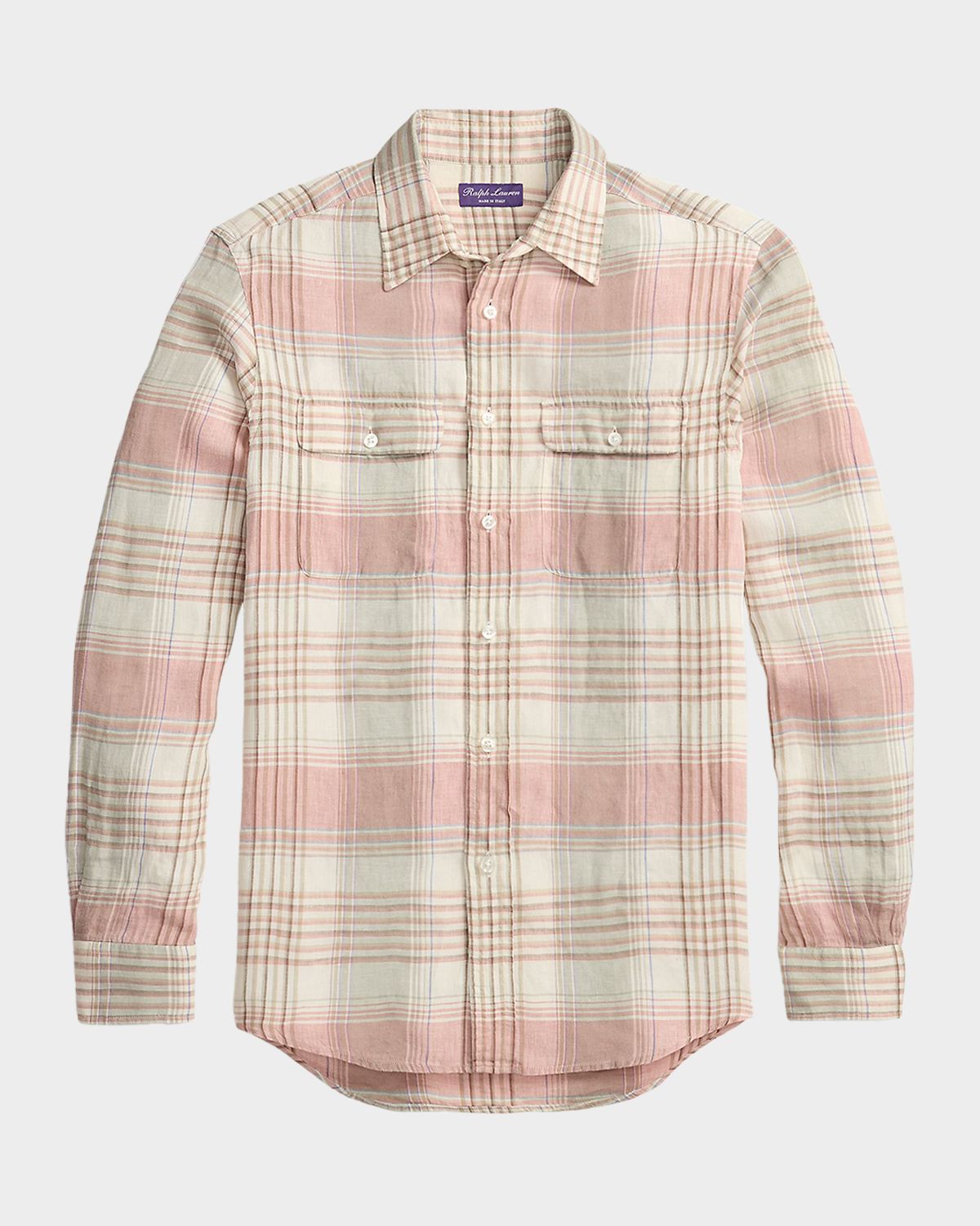 Ralph Lauren Purple Label Men 's Plaid Linen Button-Down Shirt