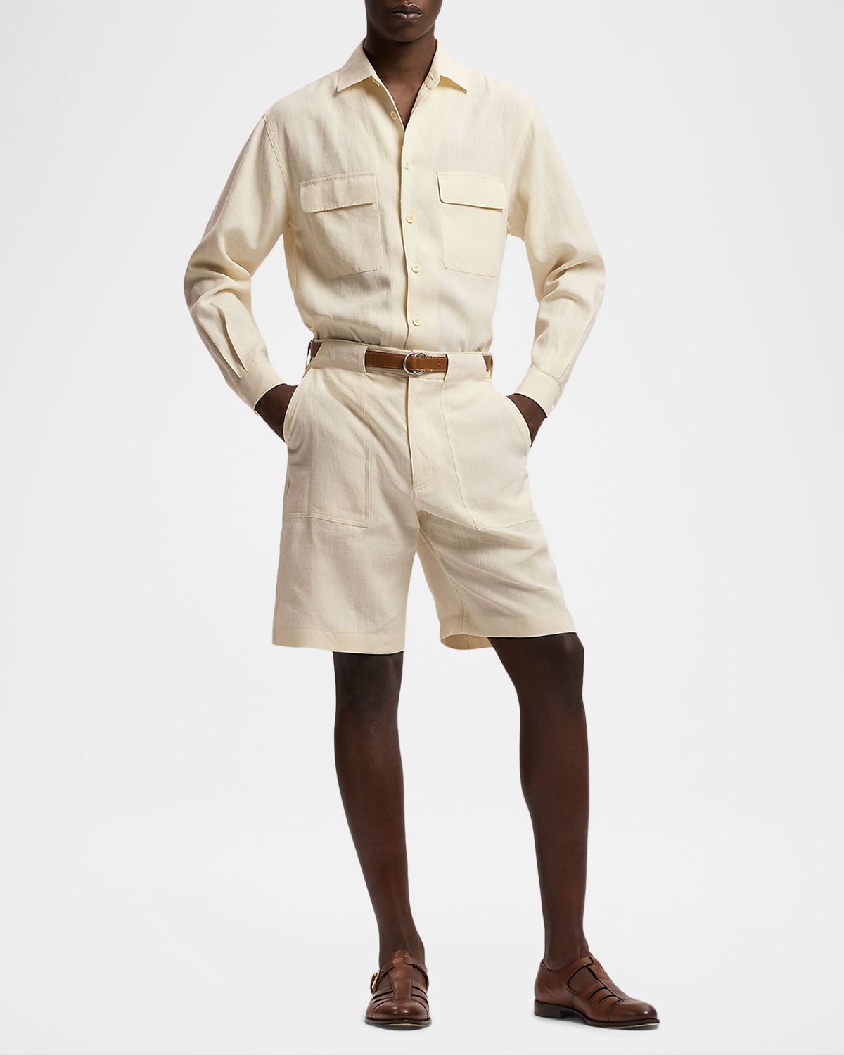 Ralph Lauren Purple Label Men 's Linen Flat-Front Shorts