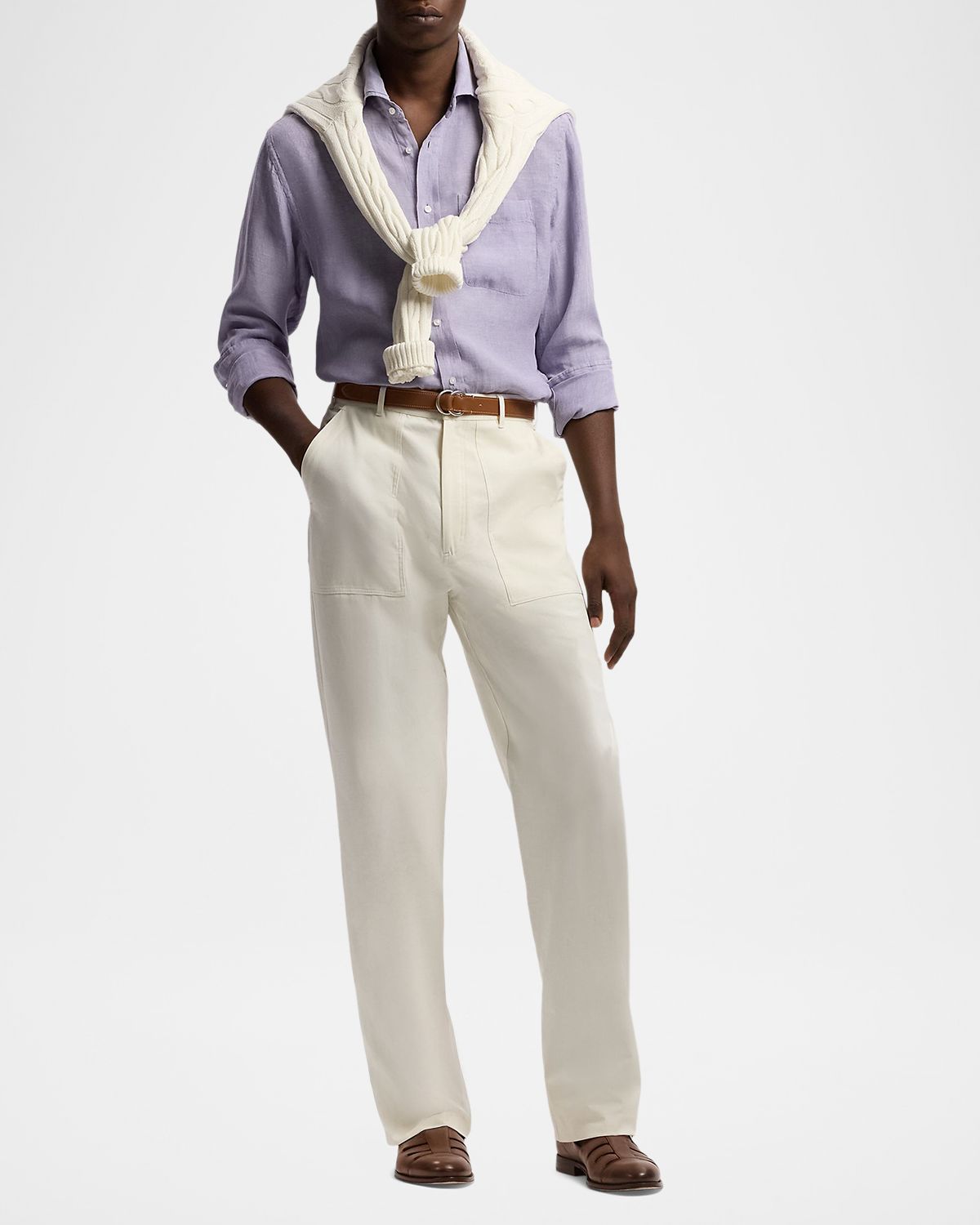Ralph Lauren Purple Label Men 's Chambray Linen Button-Down Shirt