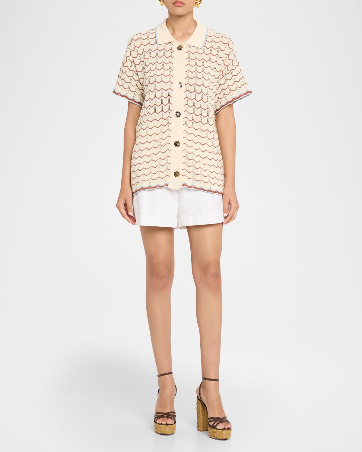 Cara Cara Hayes Short-Sleeve Crochet Polo