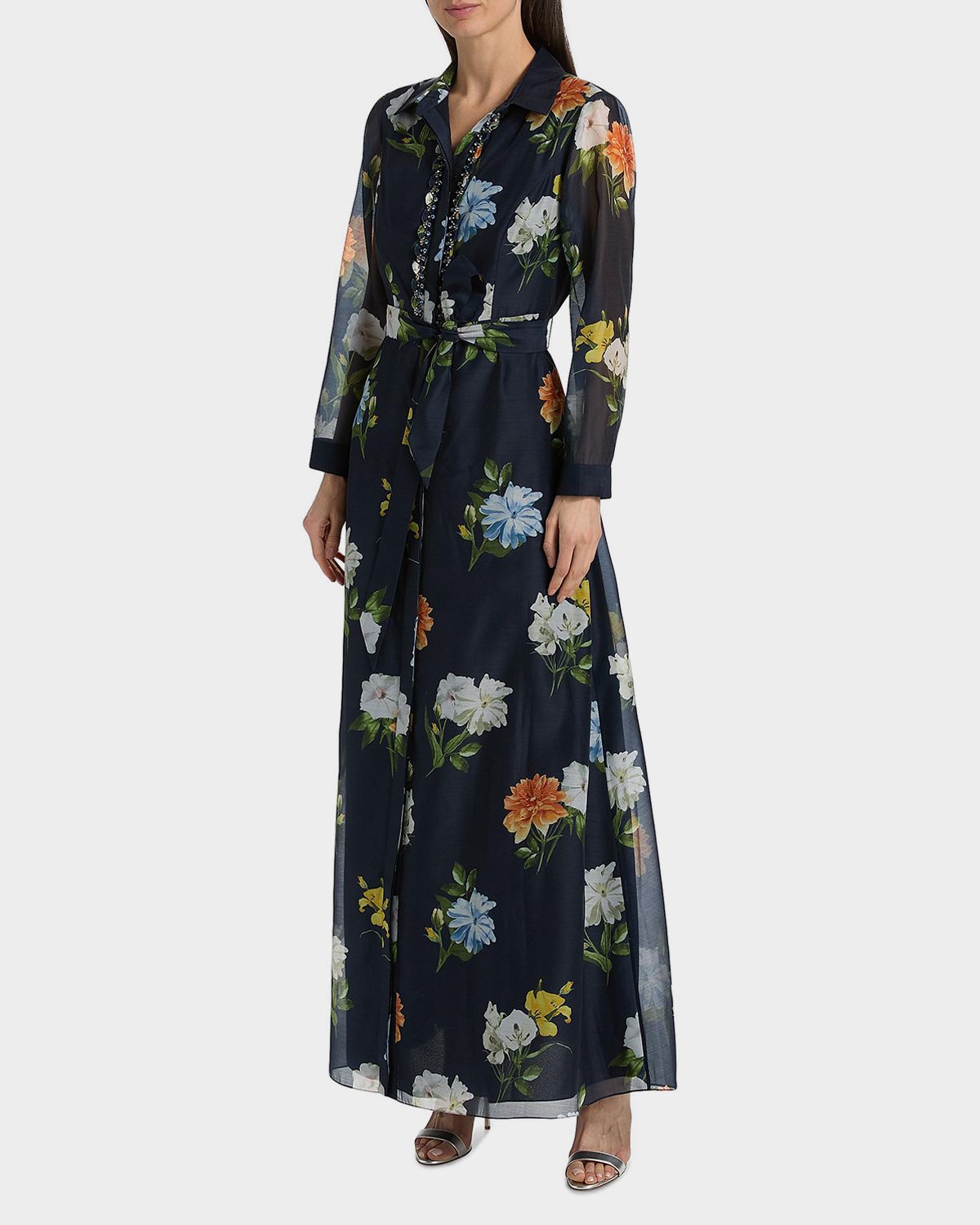 Sachin & Babi Semi-Sheer Wildflower Embellished Addison Gown