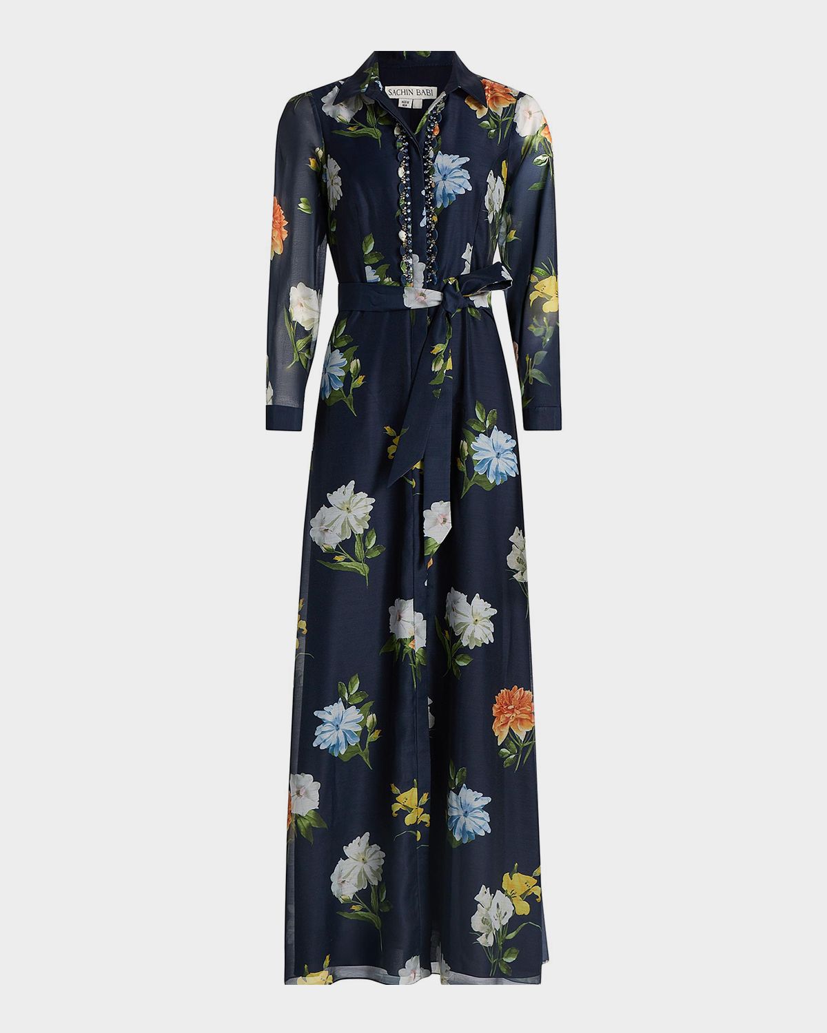 SACHIN BABI Semi-Sheer Wildflower Embellished Addison Gown