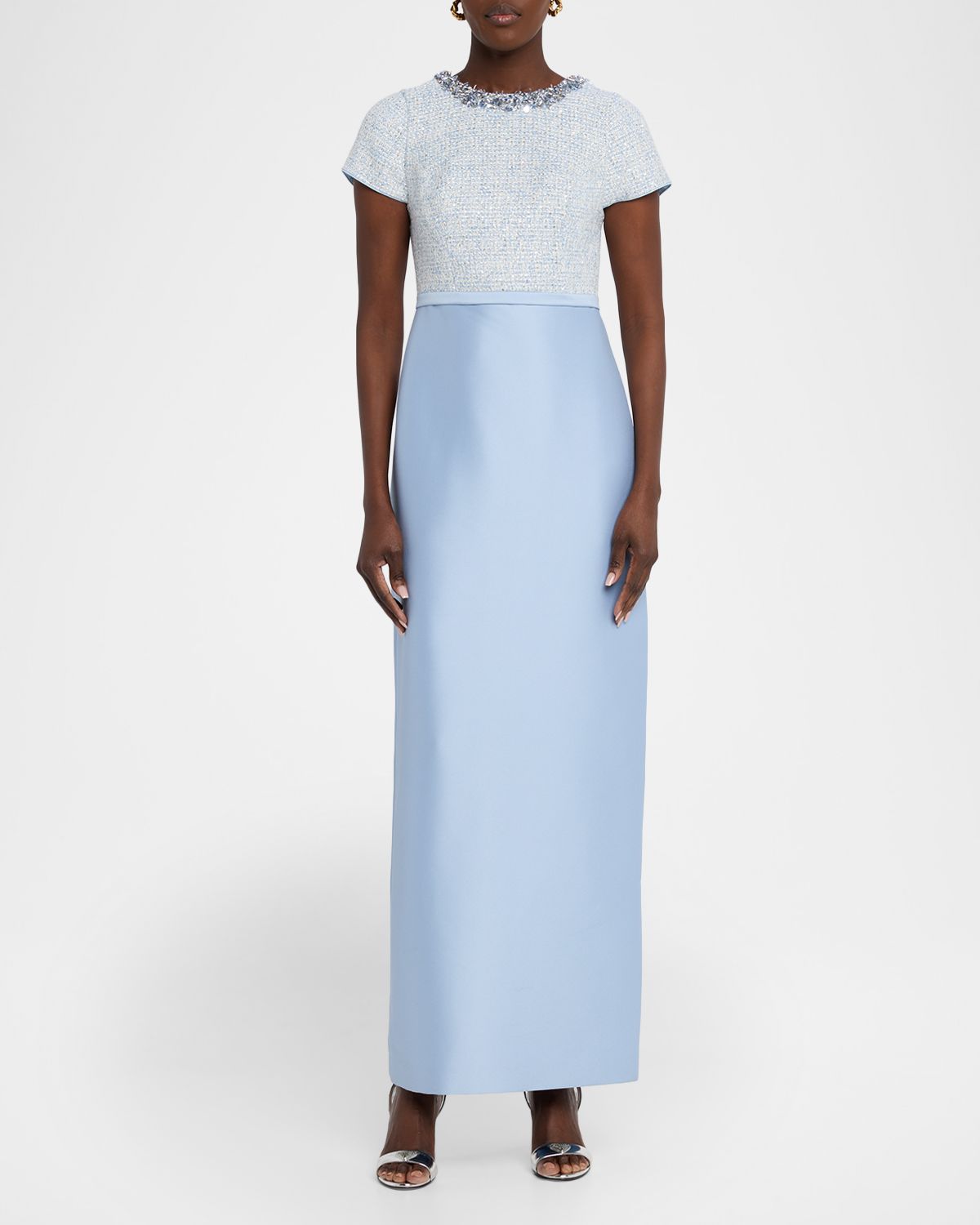Sachin & Babi Isla Sequin Tweed & Mikado Column Gown
