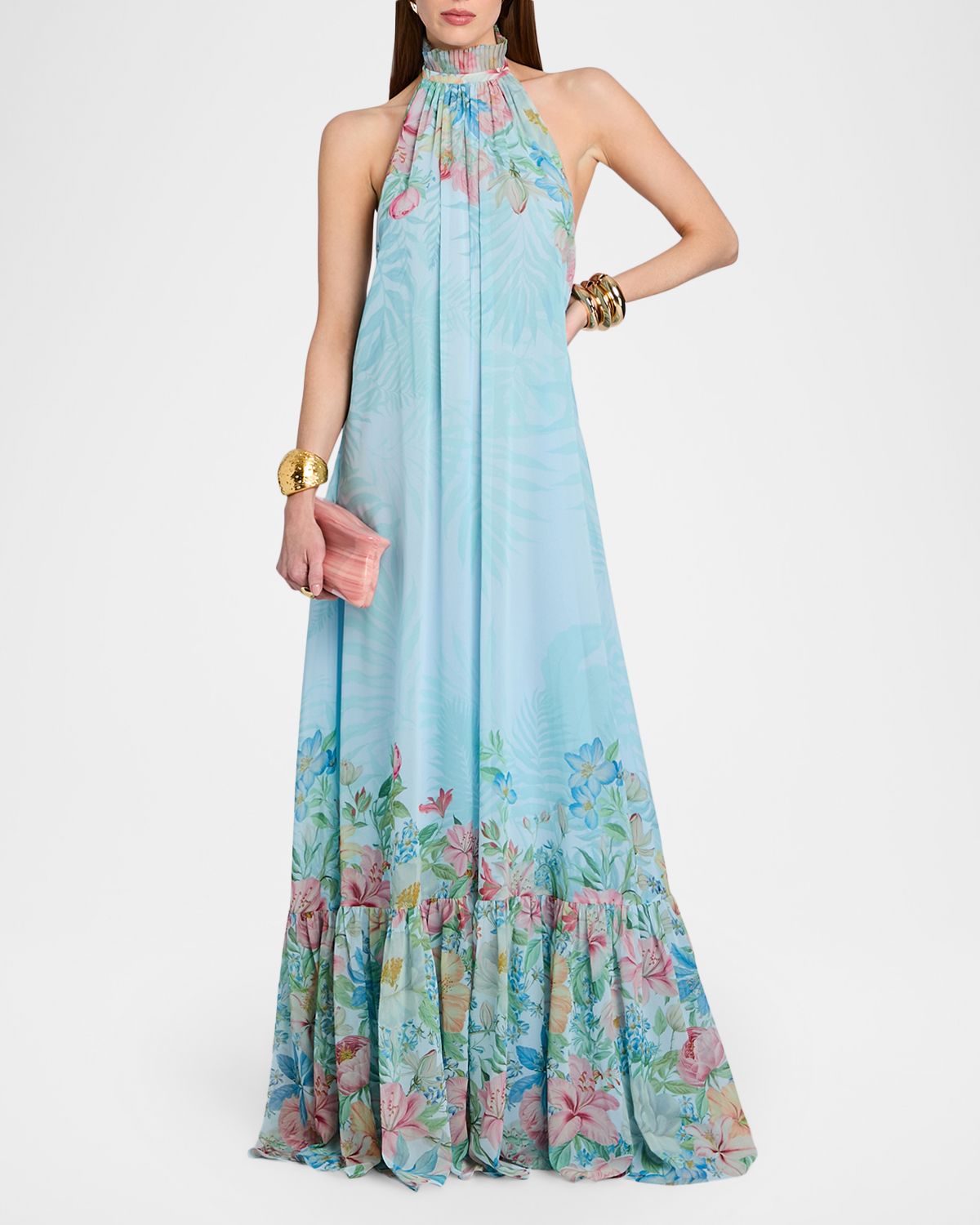 Retrofete Francy Floral Chiffon Halter Dress