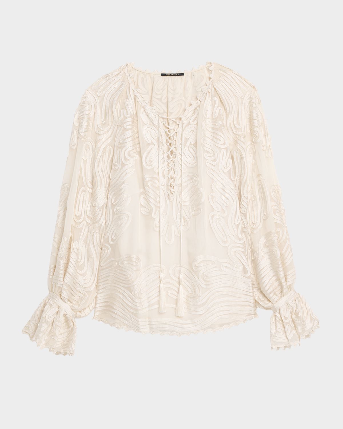 Kobi Halperin Florence Embroidered Lace-Up Blouse