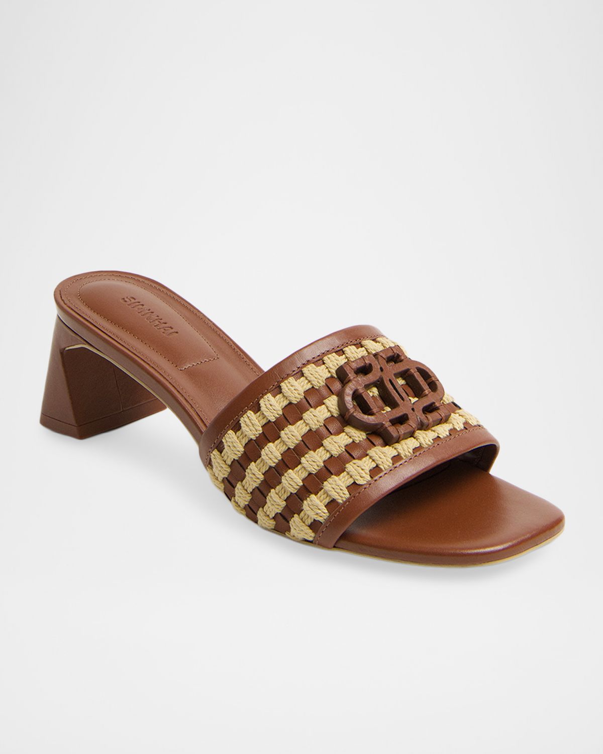 SIMKHAI Sydney Rope Woven Leather Block-Heel Sandals