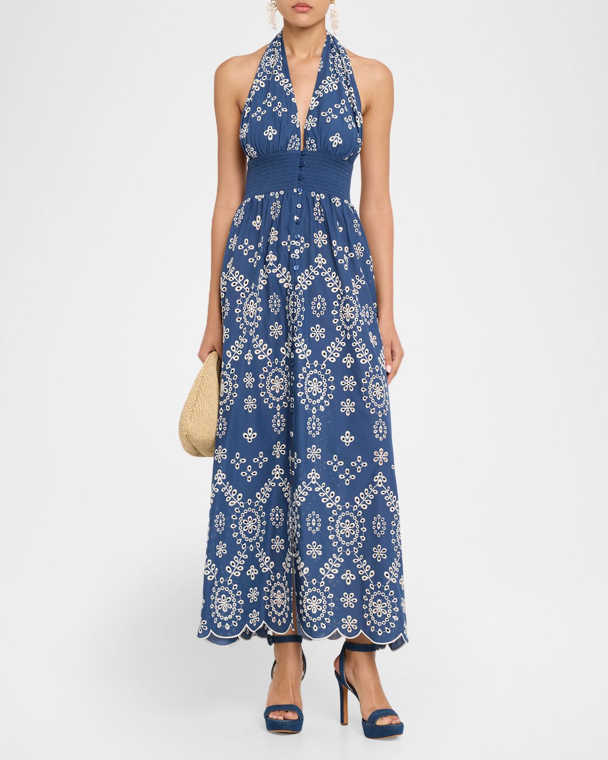 Shoshanna Floral Embroidered Halter Maxi Dress