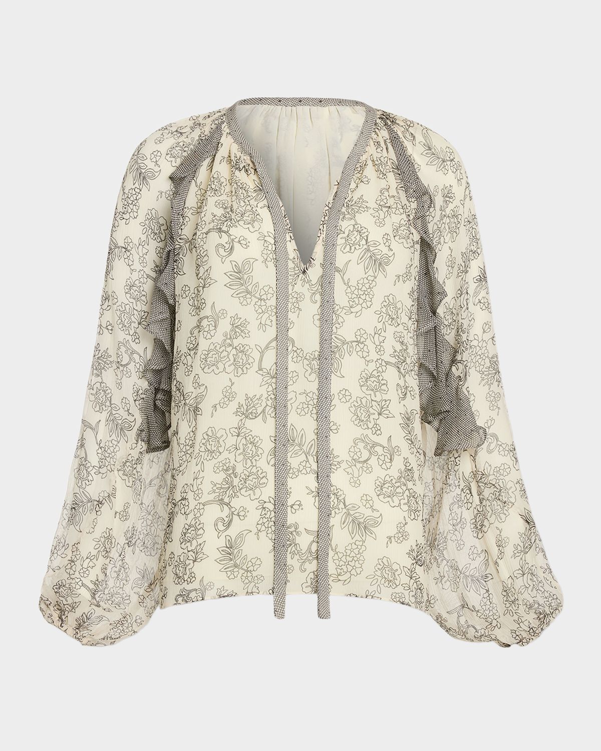 Ramy Brook Emily Printed Silk Long-Sleeve Blouse