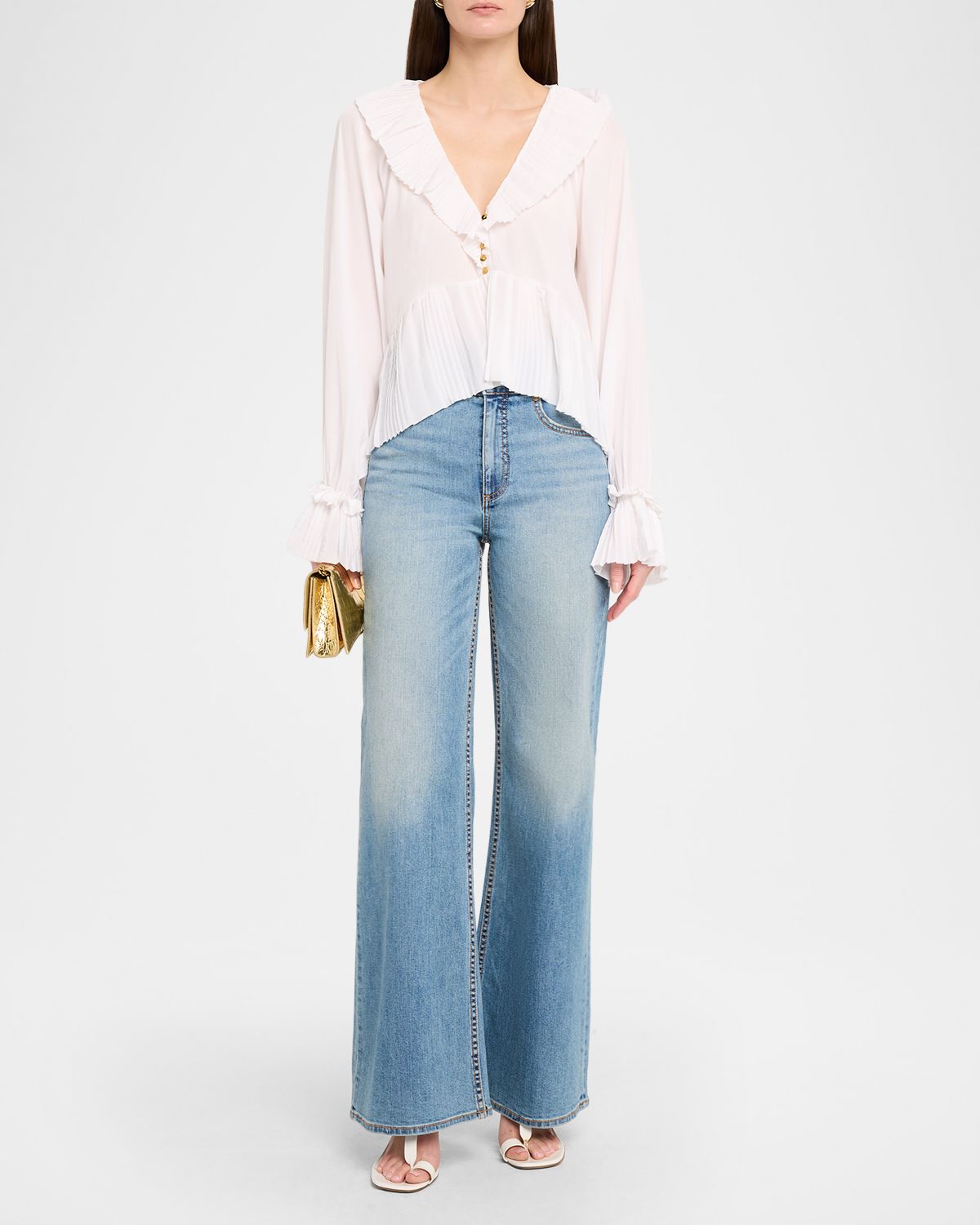 Ramy Brook Liv Double-Button Wide-Leg Jeans