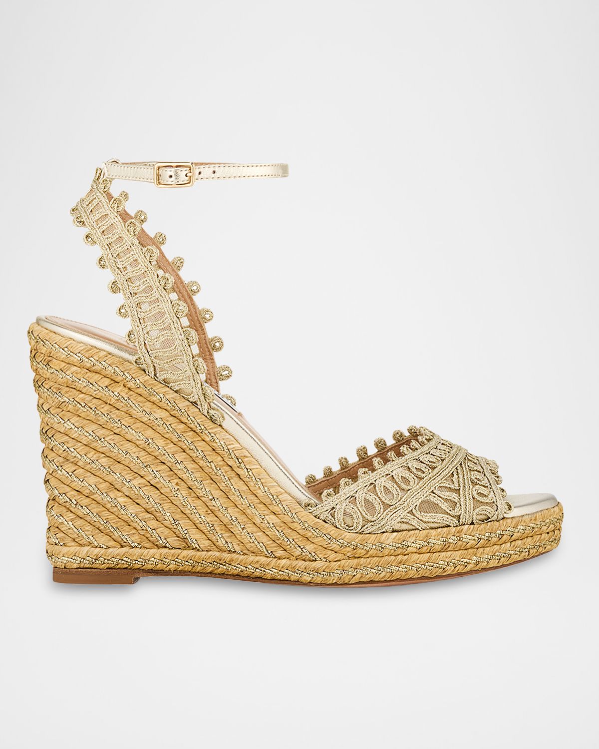 Aquazzura 105mm Kahlo Metallic Espadrille Wedge Sandals