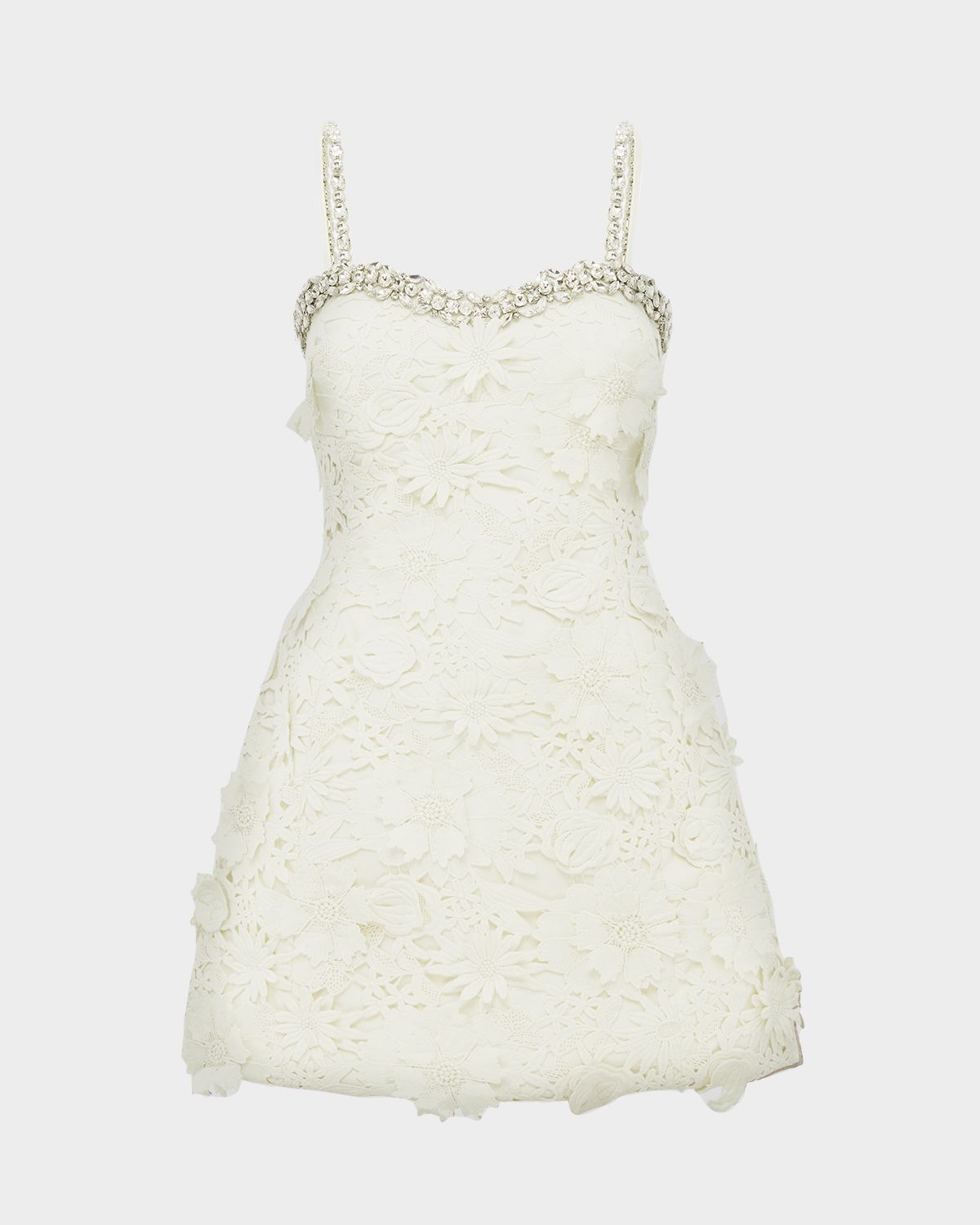 LEO LIN Crystal-Trim Floral Lace Mini Dress