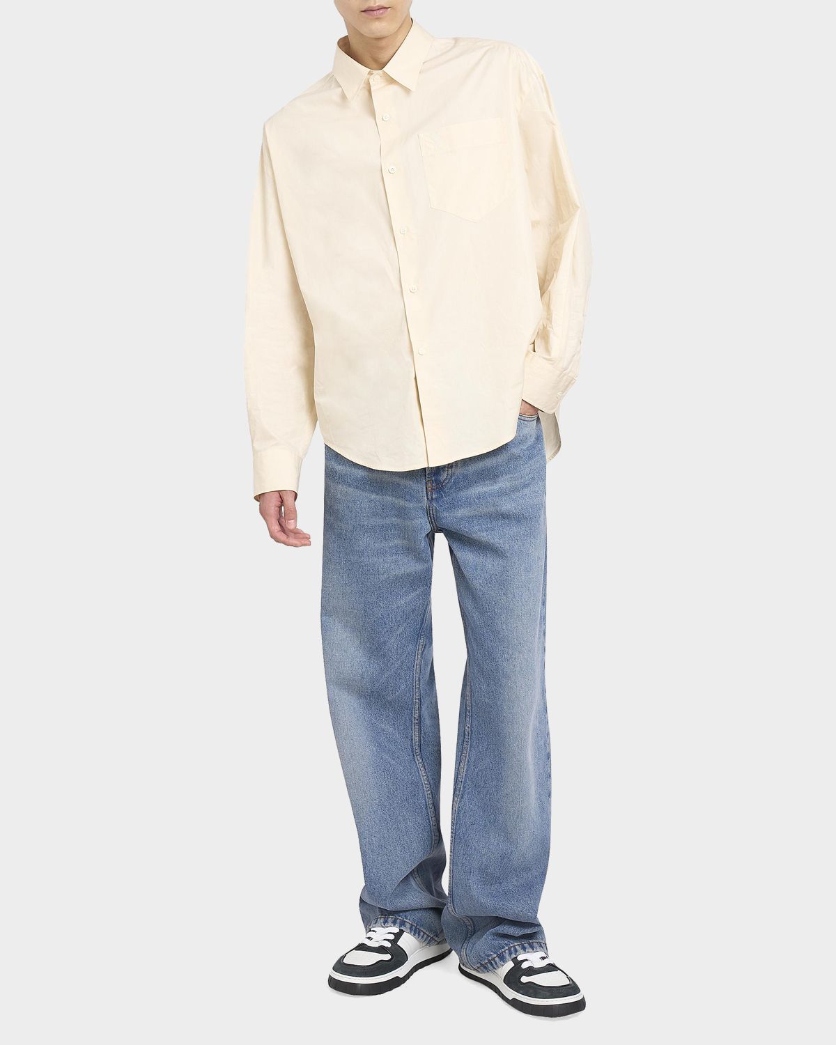 Ami Paris Men 's Faded Denim Wide-Leg Jeans