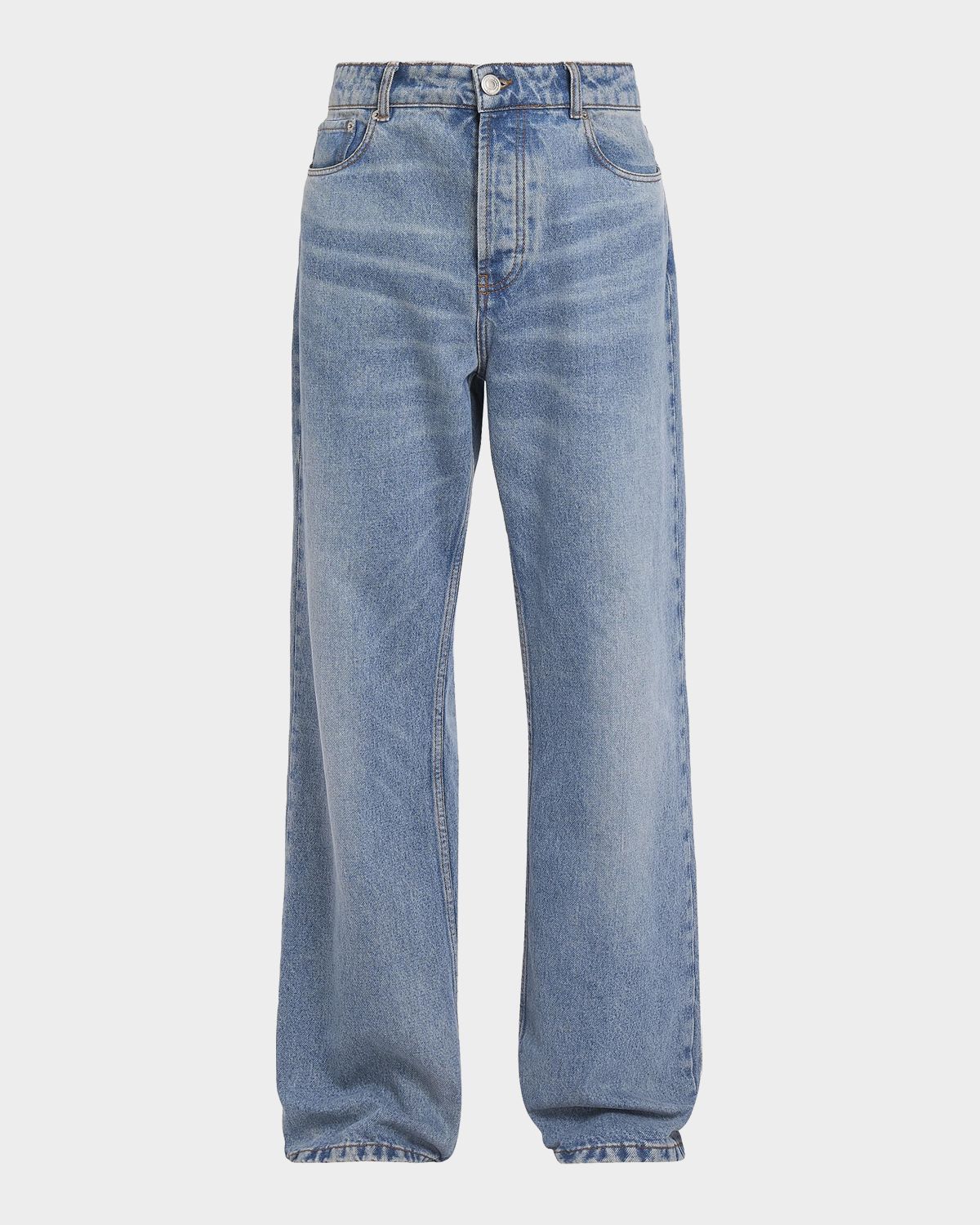 Ami Paris Men 's Faded Denim Wide-Leg Jeans
