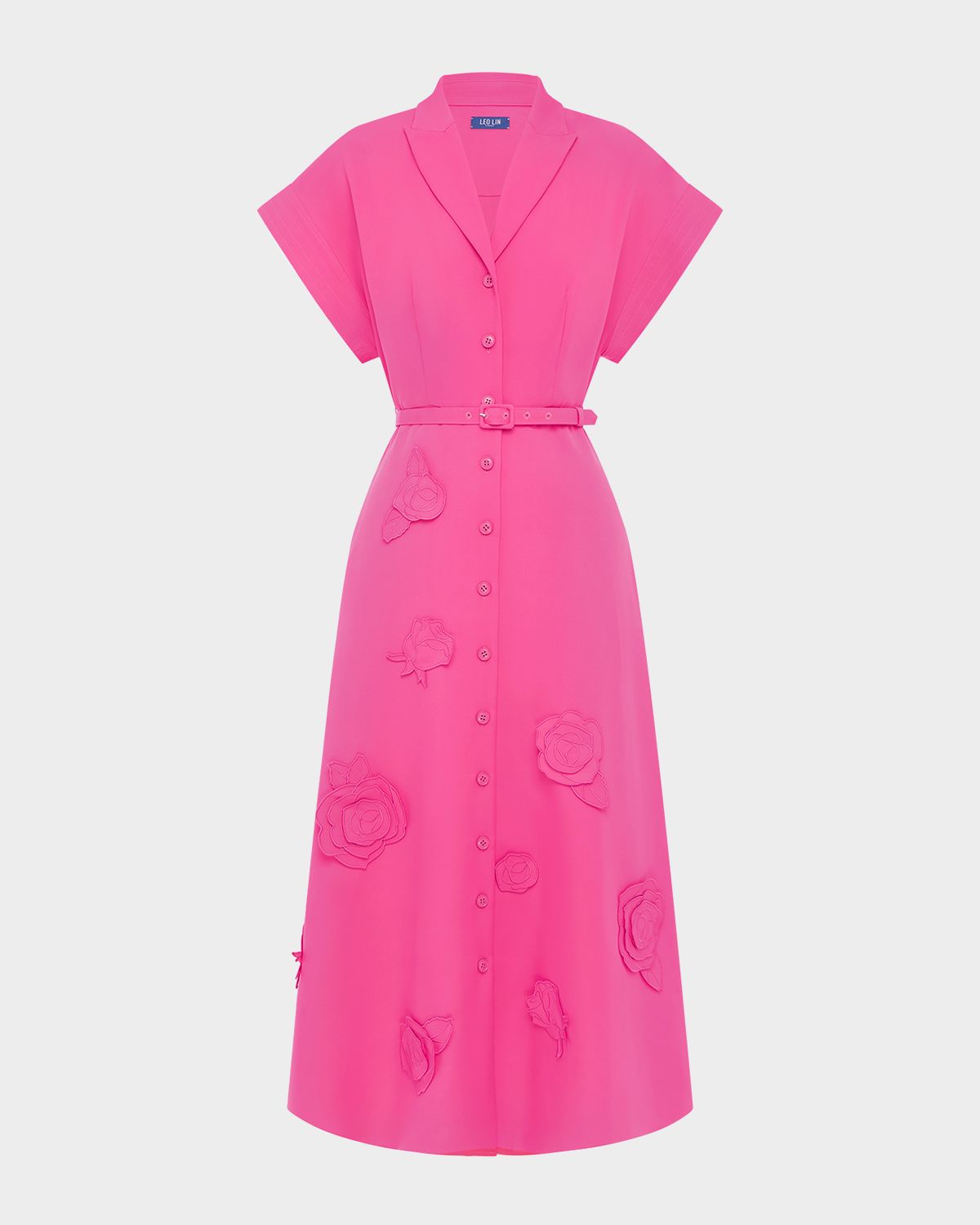 LEO LIN Aubrey Belted Floral Applique Midi Dress