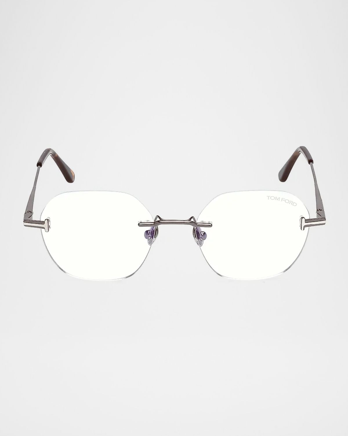 TOM FORD Men 's Rimless T-Logo Metal Round Eyeglasses