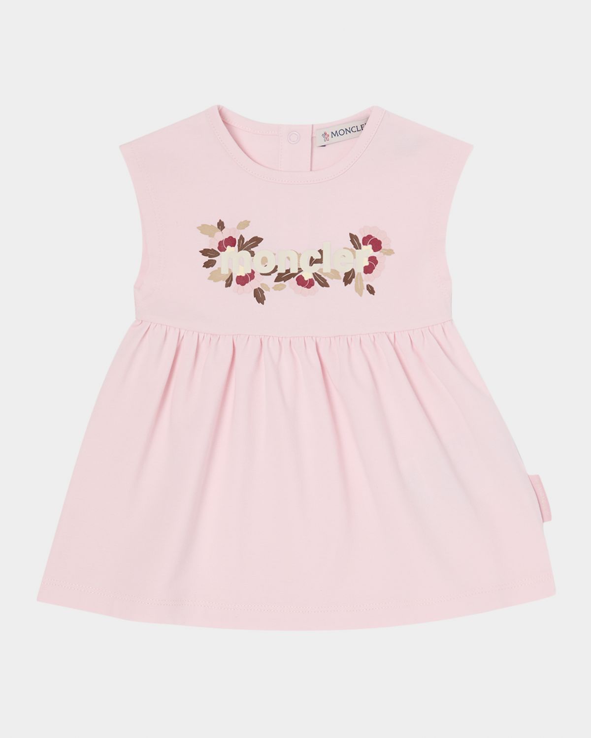 Moncler Girl 's Floral Logo Sleeveless Cotton Jersey Dress, Size 6M-3
