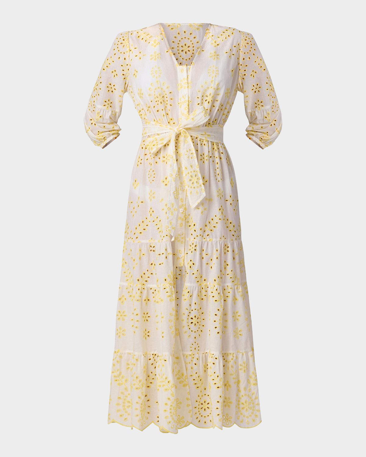 Shoshanna Santorini Cotton Broderie Anglaise Midi Dress