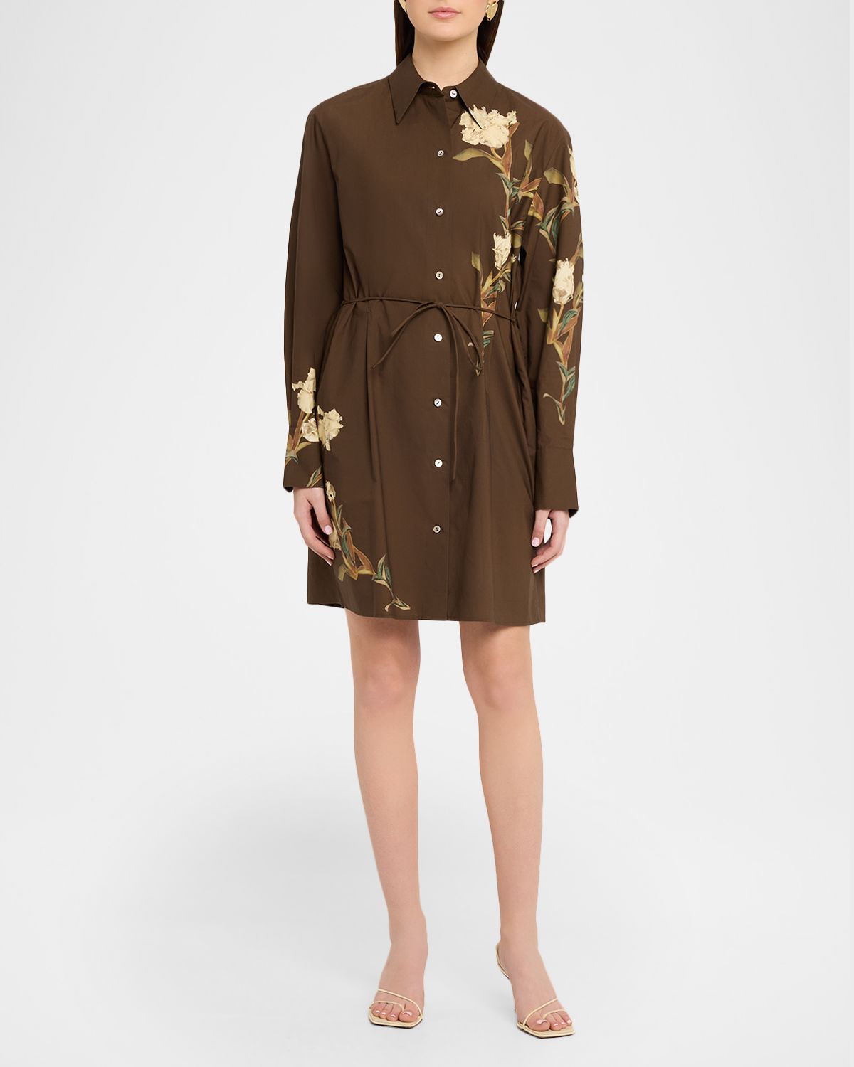 Vince Long-Sleeve Placed Iris Cotton Shirtdress