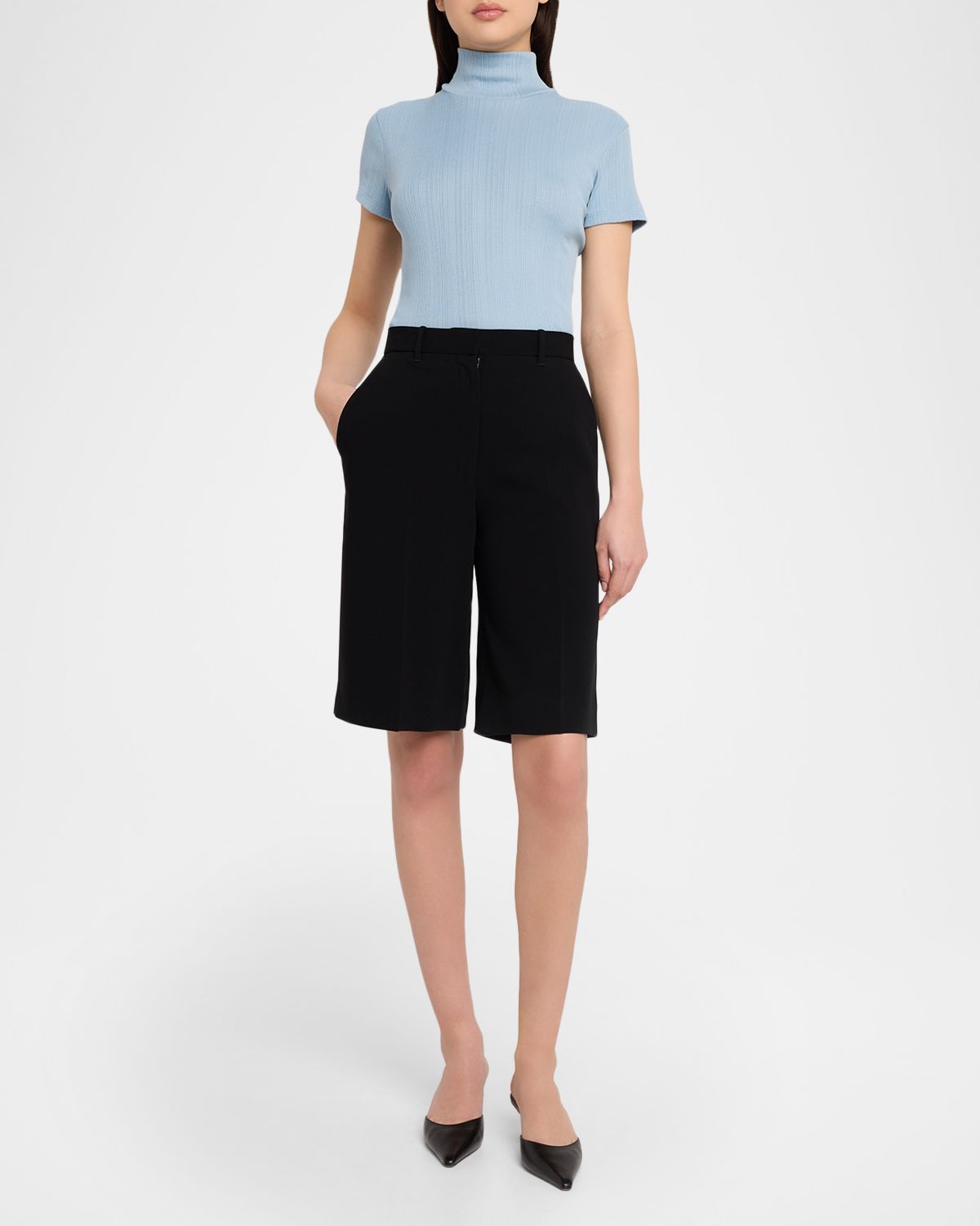 Vince Ribbed Mock-Neck Top