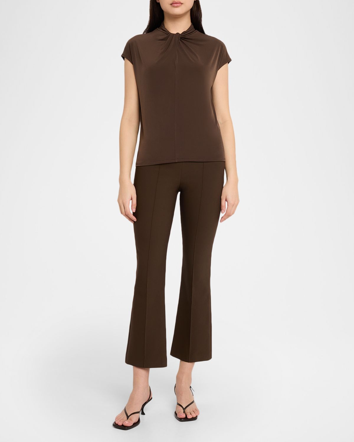 Vince Cap-Sleeve Twist-Front Jersey Top