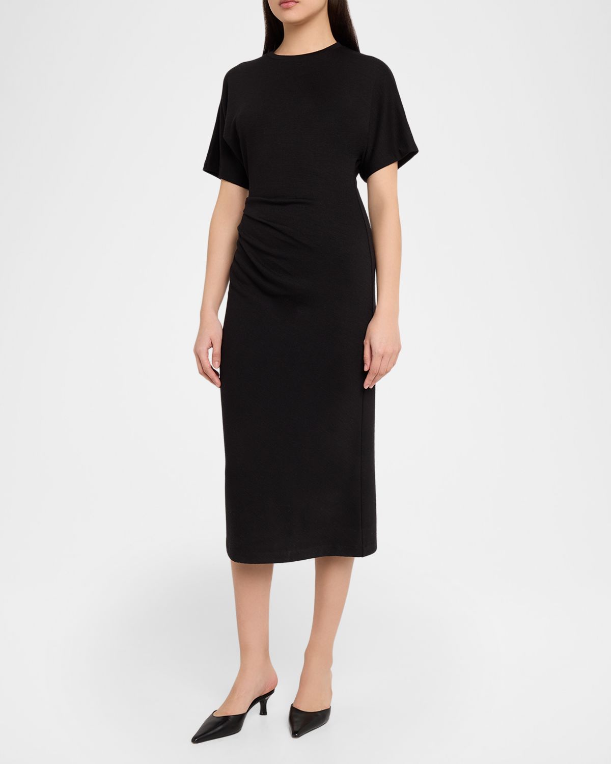 Vince Short-Sleeve Ruched Jersey Midi Dress