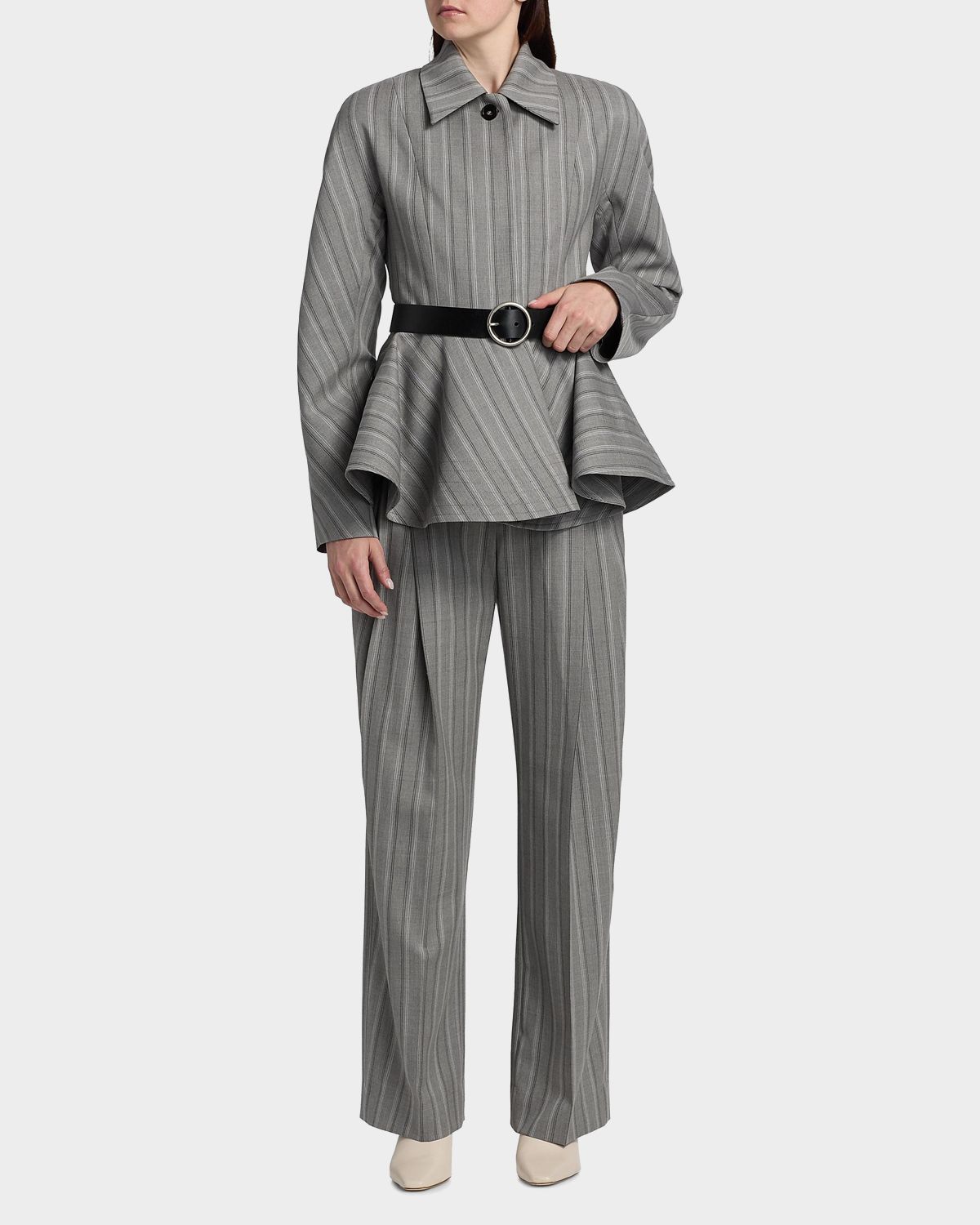 Stella McCartney Striped Wool Pleated Straight-Leg Trousers
